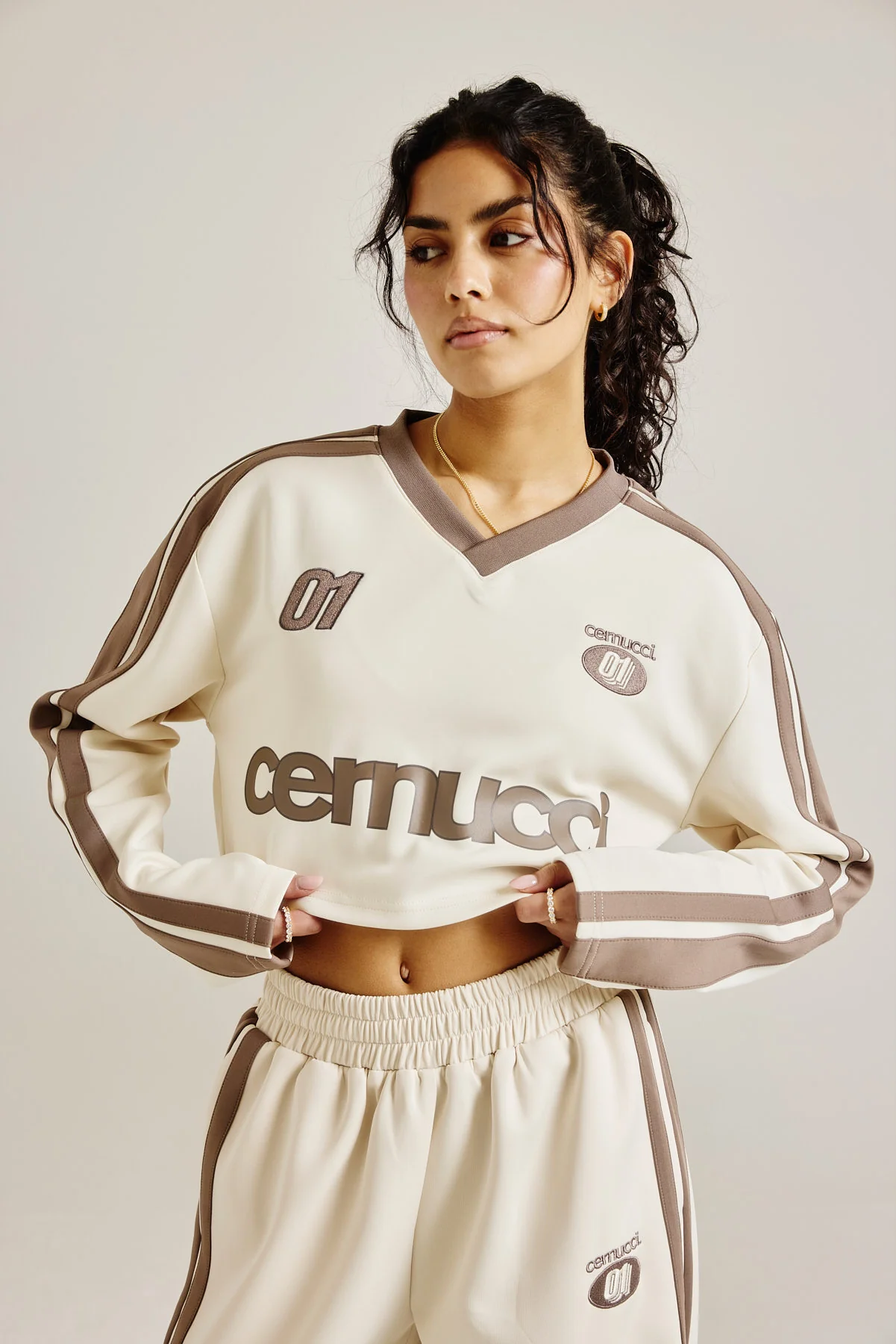 Cropped Football Top - Off White - Image 2