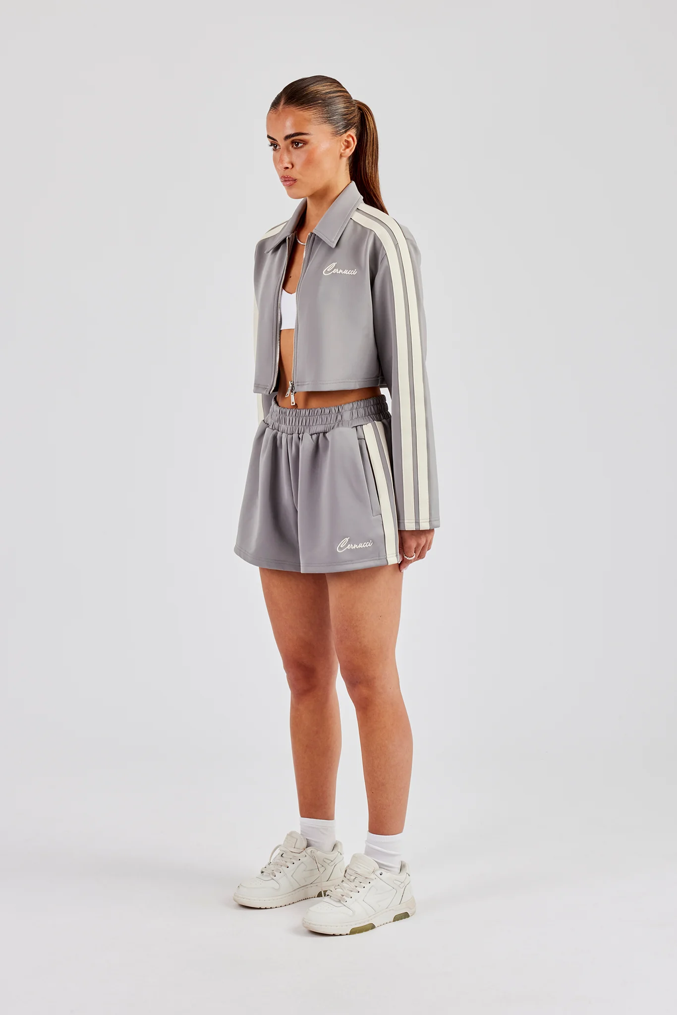 Cropped Harrington Taping Jacket & Shorts - Grey - Image 2