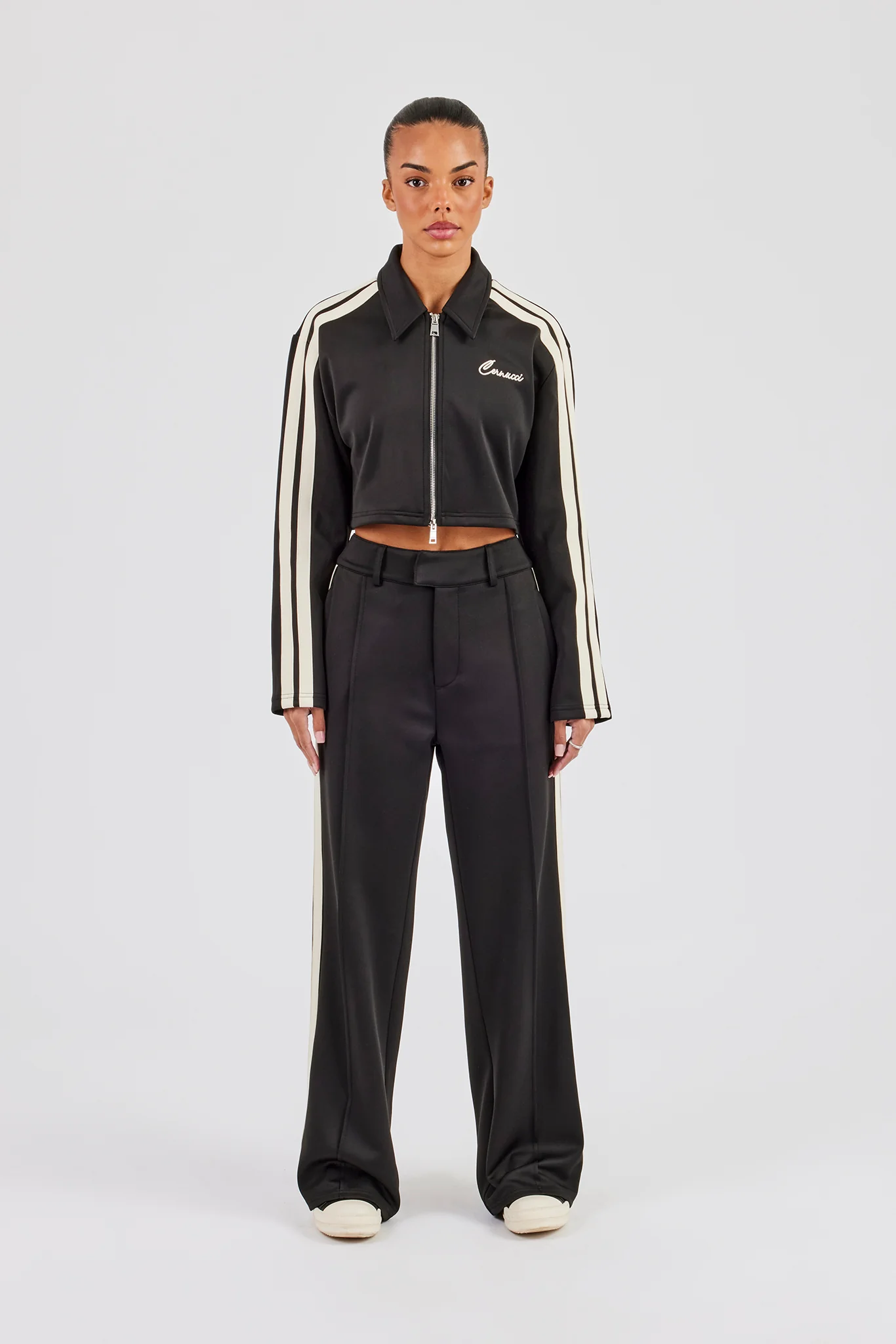 Cropped Harrington Taping Jacket & Tailored Trouser - Black - Image 2