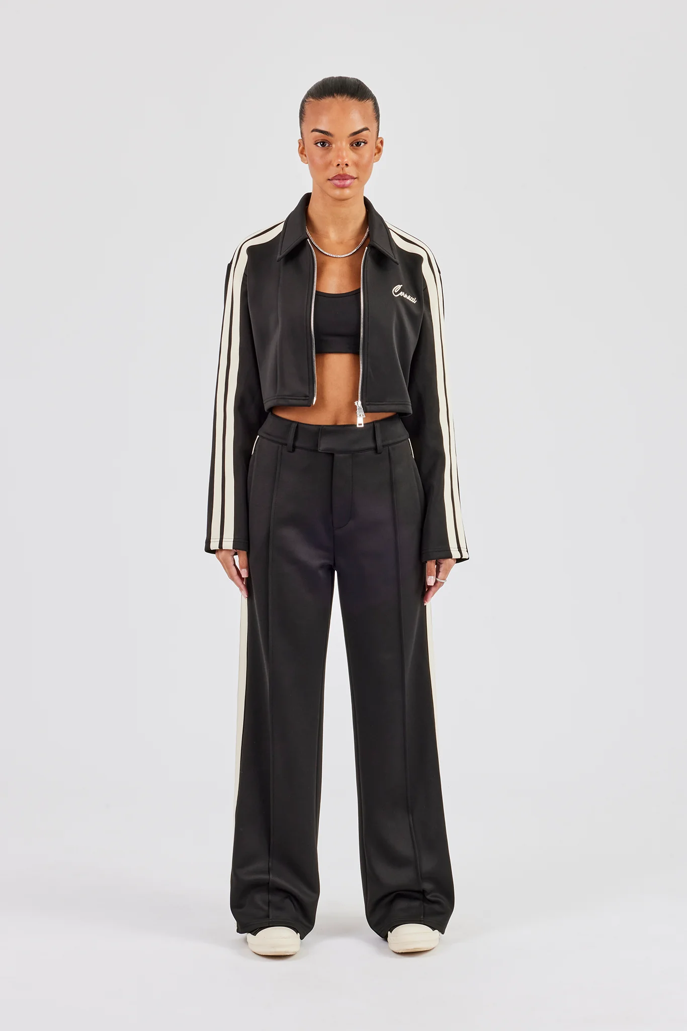 Cropped Harrington Taping Jacket & Tailored Trouser - Black - Image 5