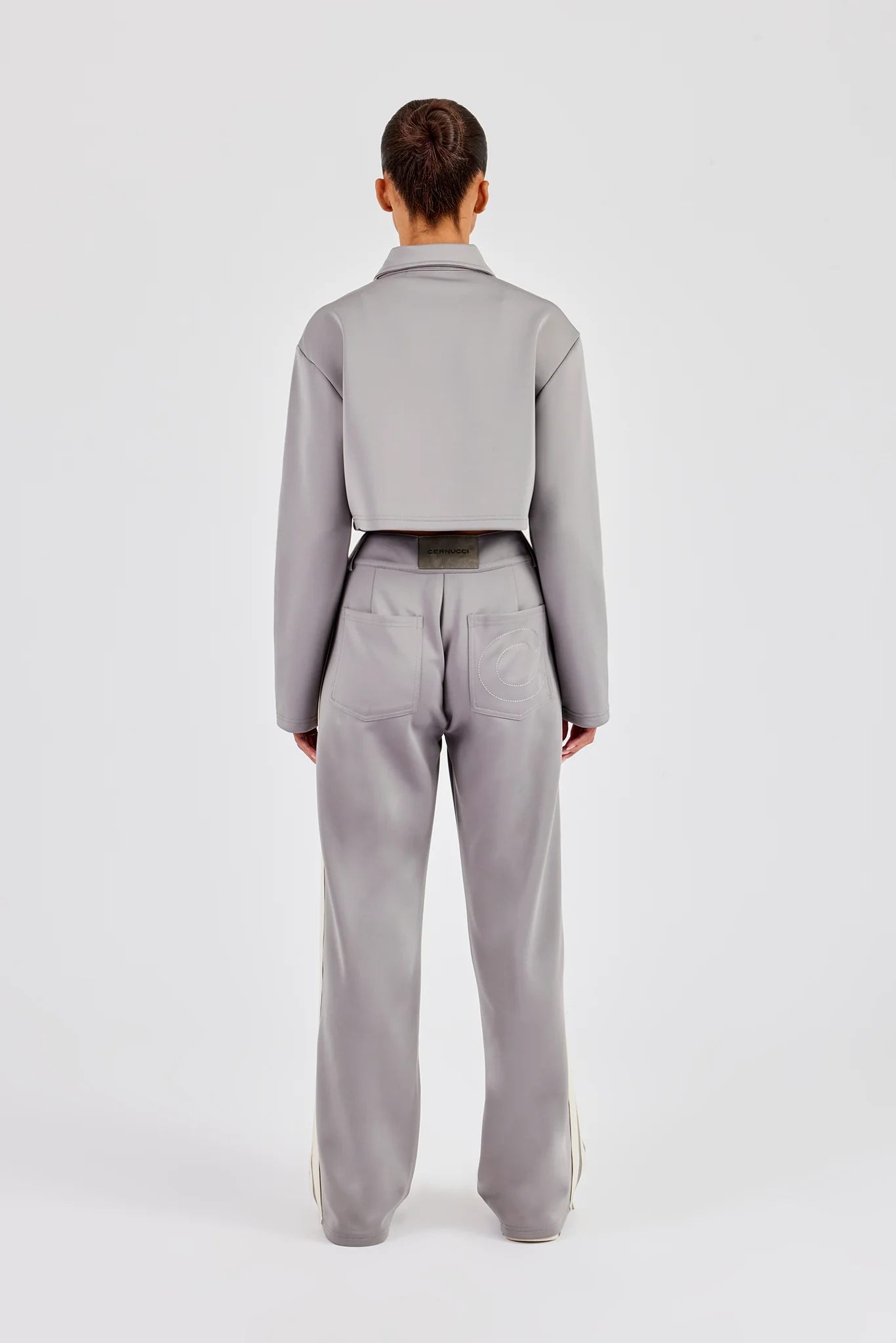 Cropped Harrington Taping Jacket & Tailored Trouser - Grey - Image 3