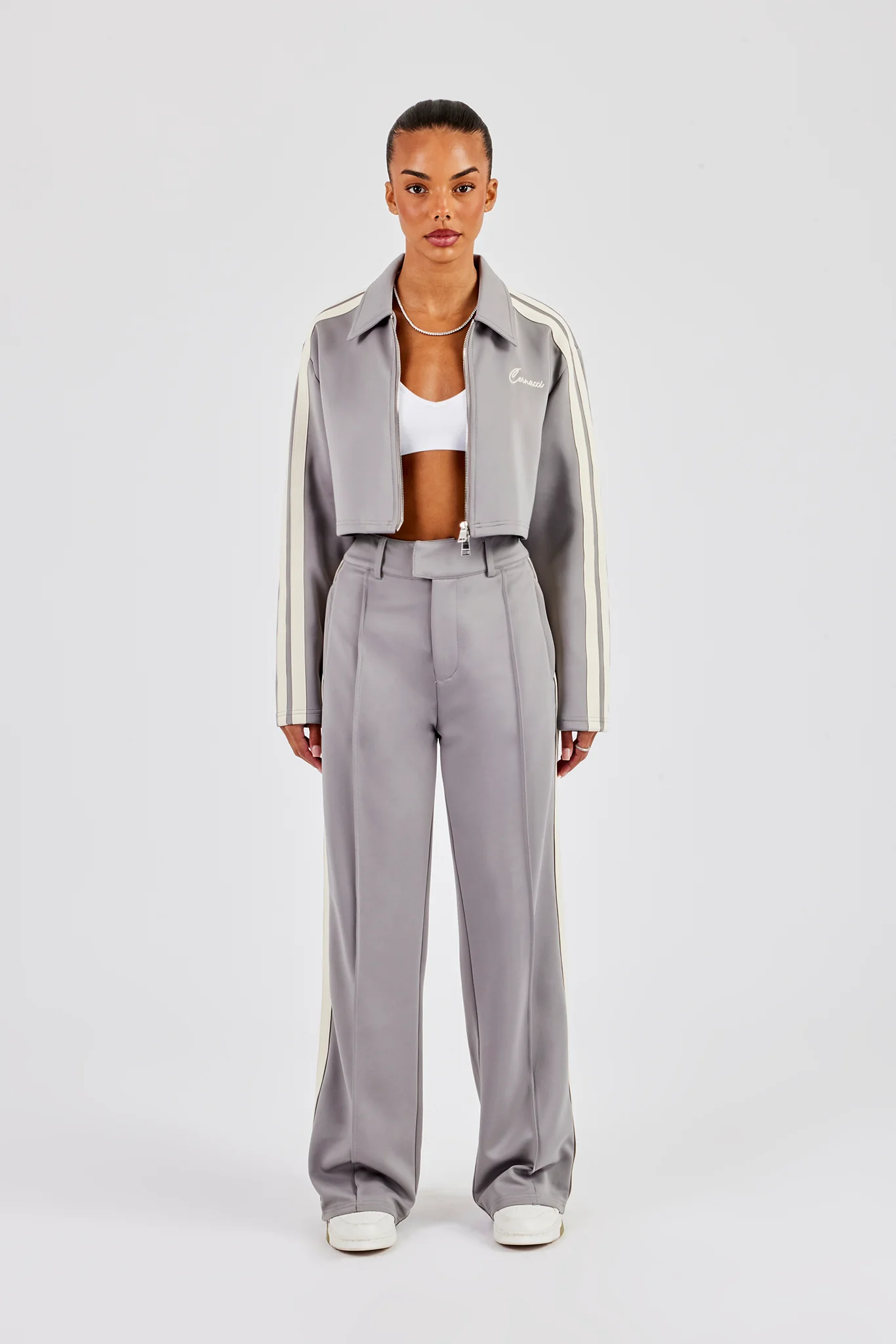 Cropped Harrington Taping Jacket & Tailored Trouser - Grey - Image 4