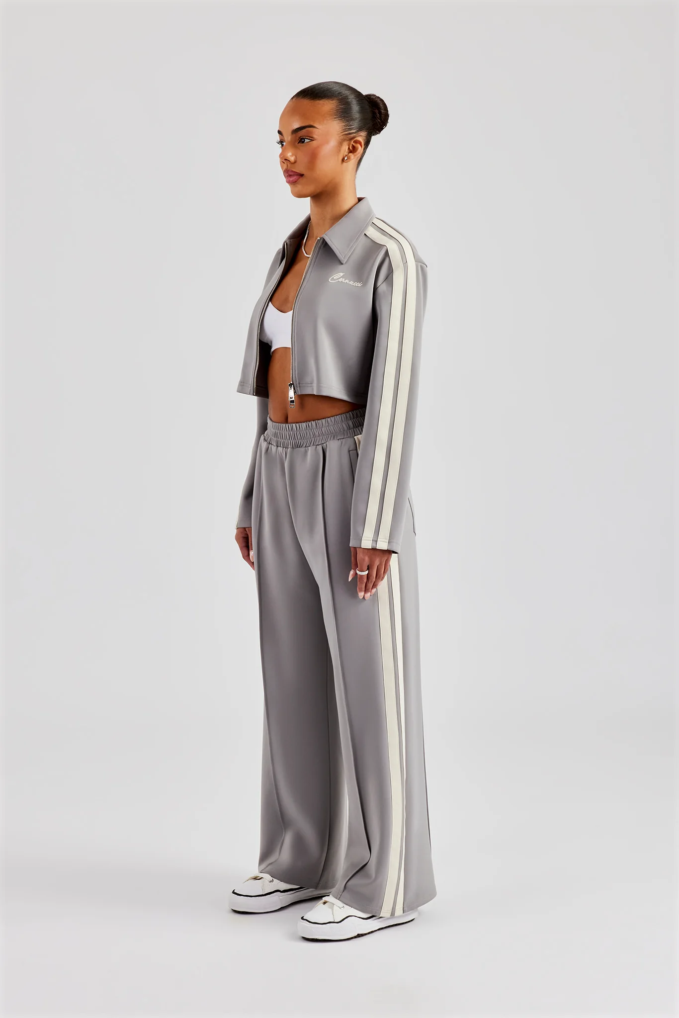 Cropped Harrington Taping Tracksuit - Grey - Image 3