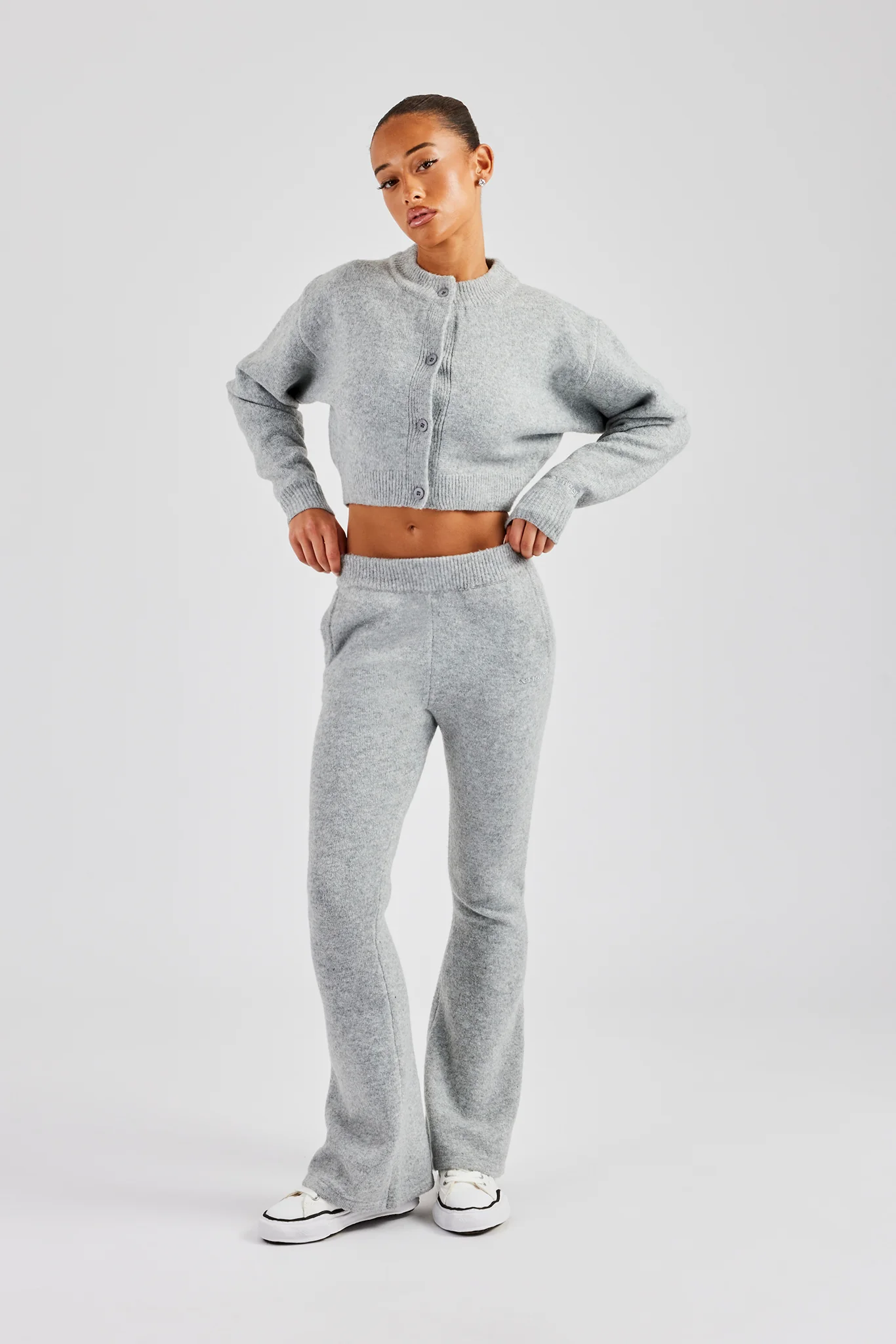 Cropped Knitted Cardigan - Grey - Image 2