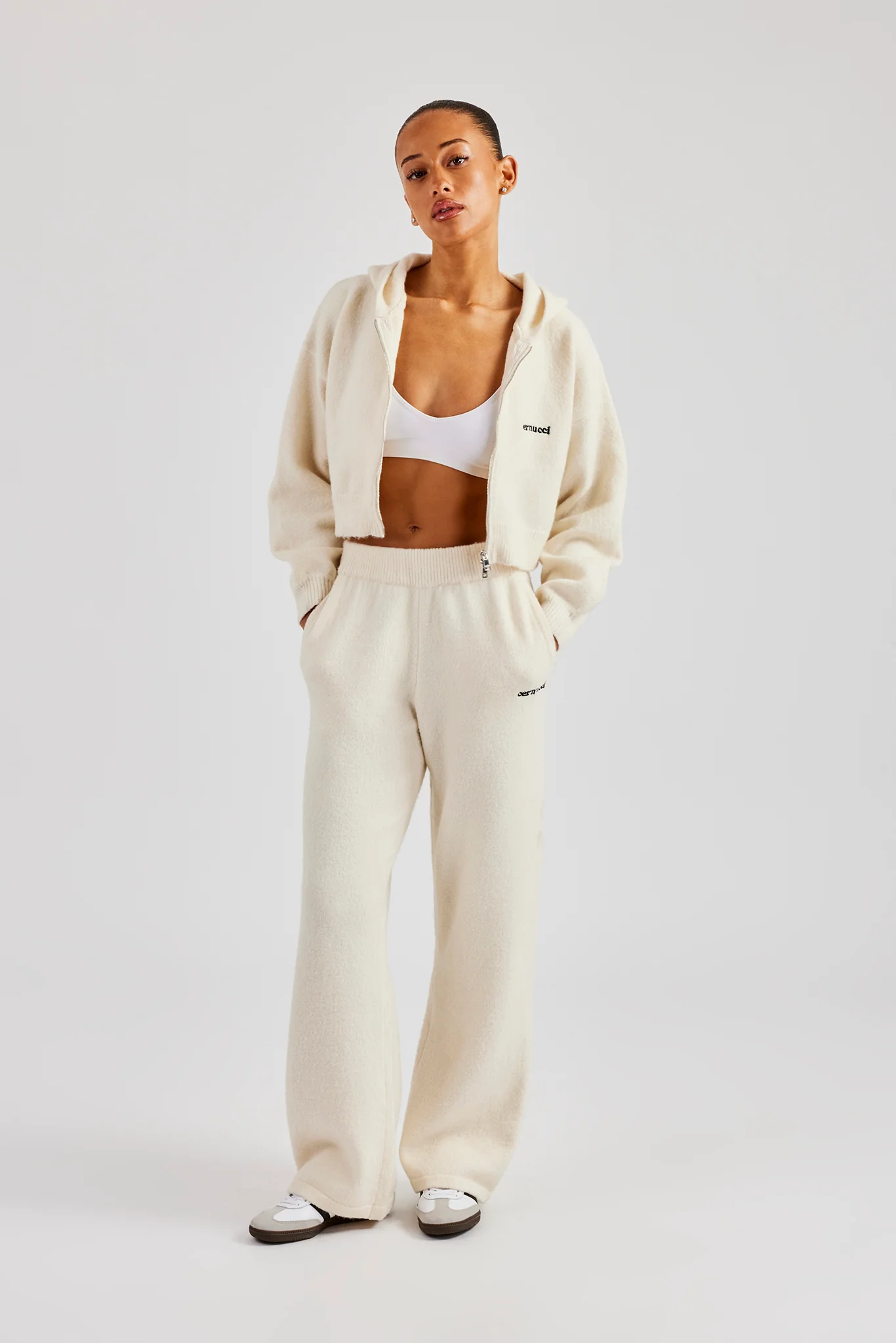 Cropped Knitted Zip Through Tracksuit - Ecru - Image 3