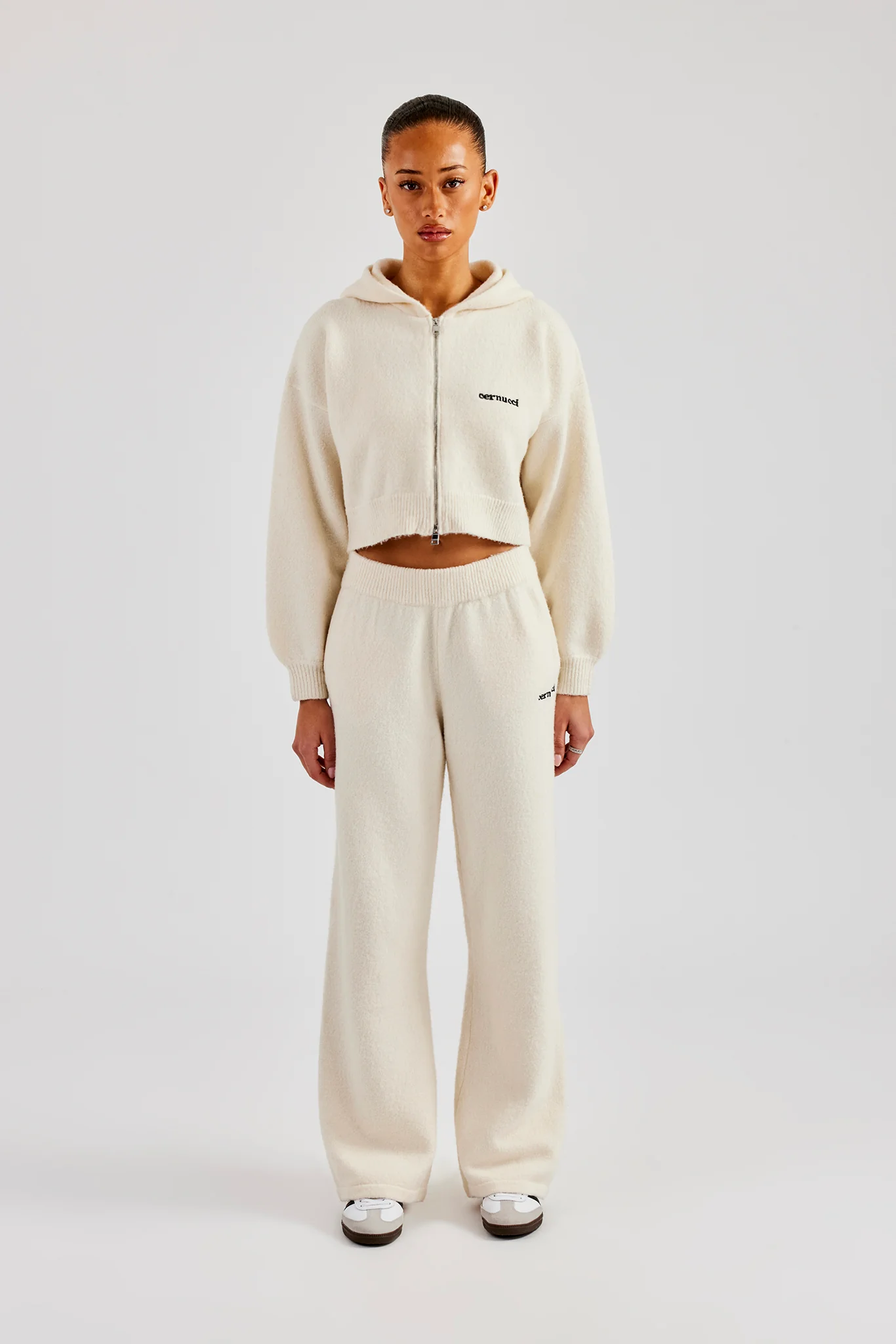 Cropped Knitted Zip Through Tracksuit - Ecru - Image 4