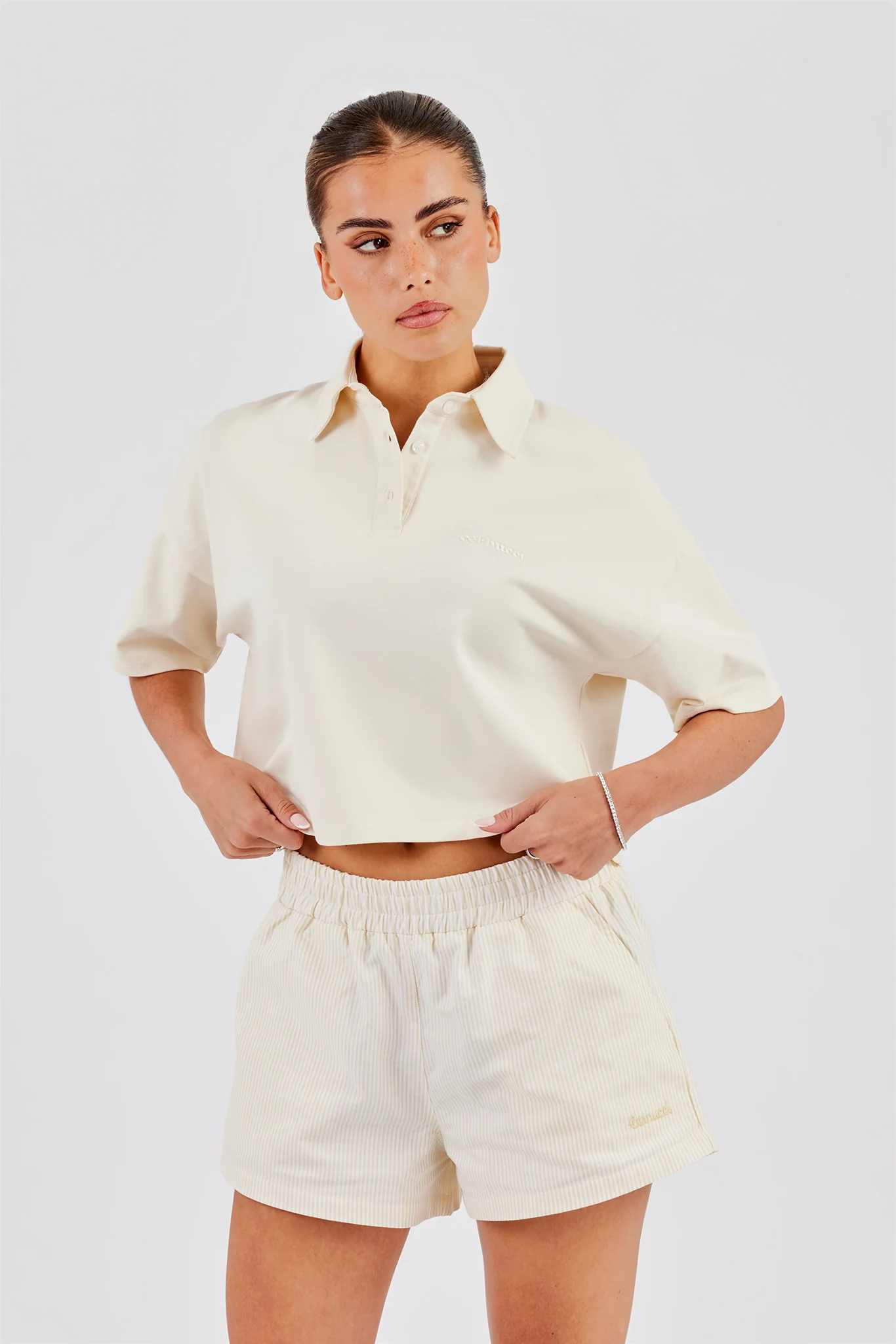 Cropped Polo Top - Butter Yellow - Image 2