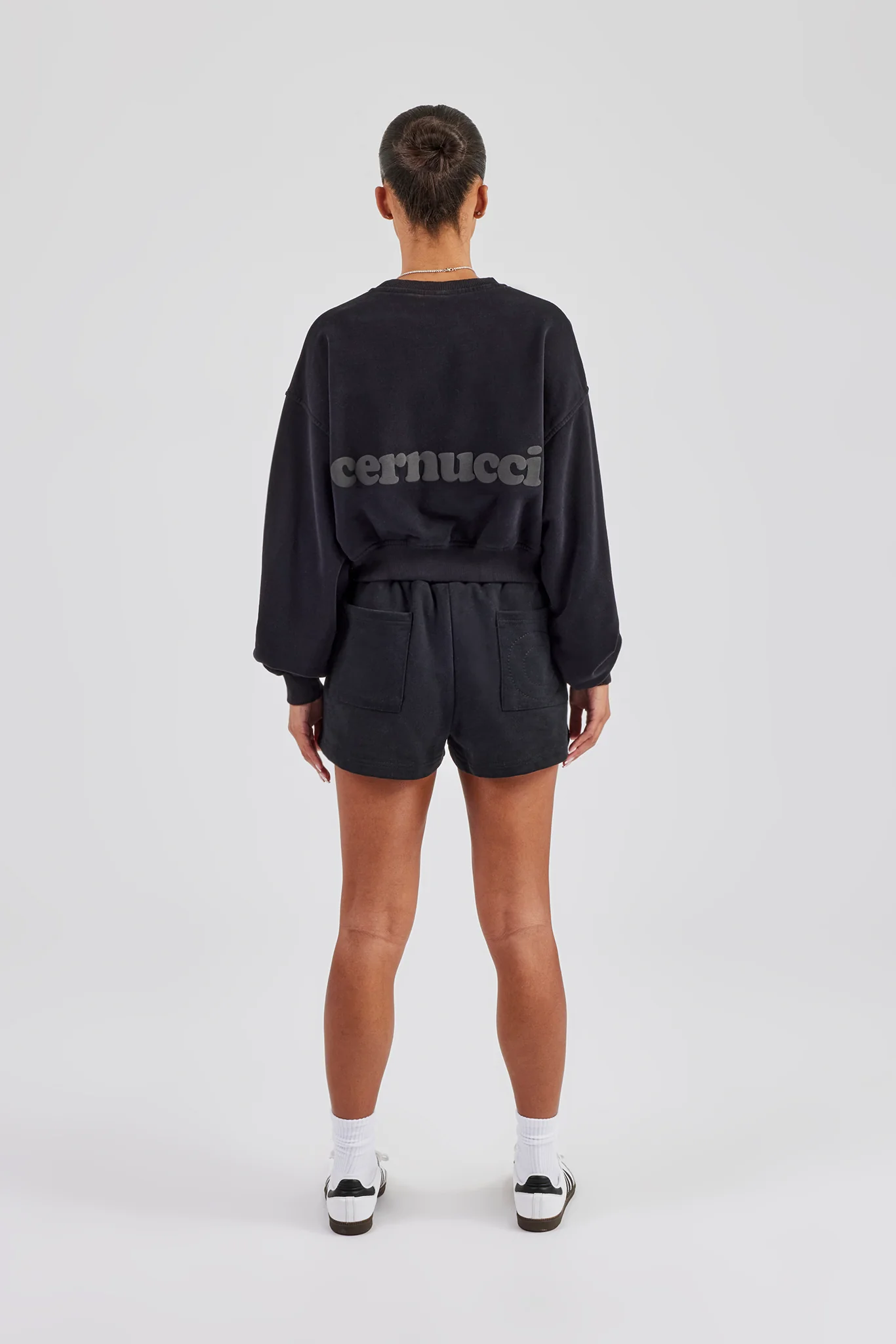 Cropped Sweater & Embroidered Short - Black - Image 3