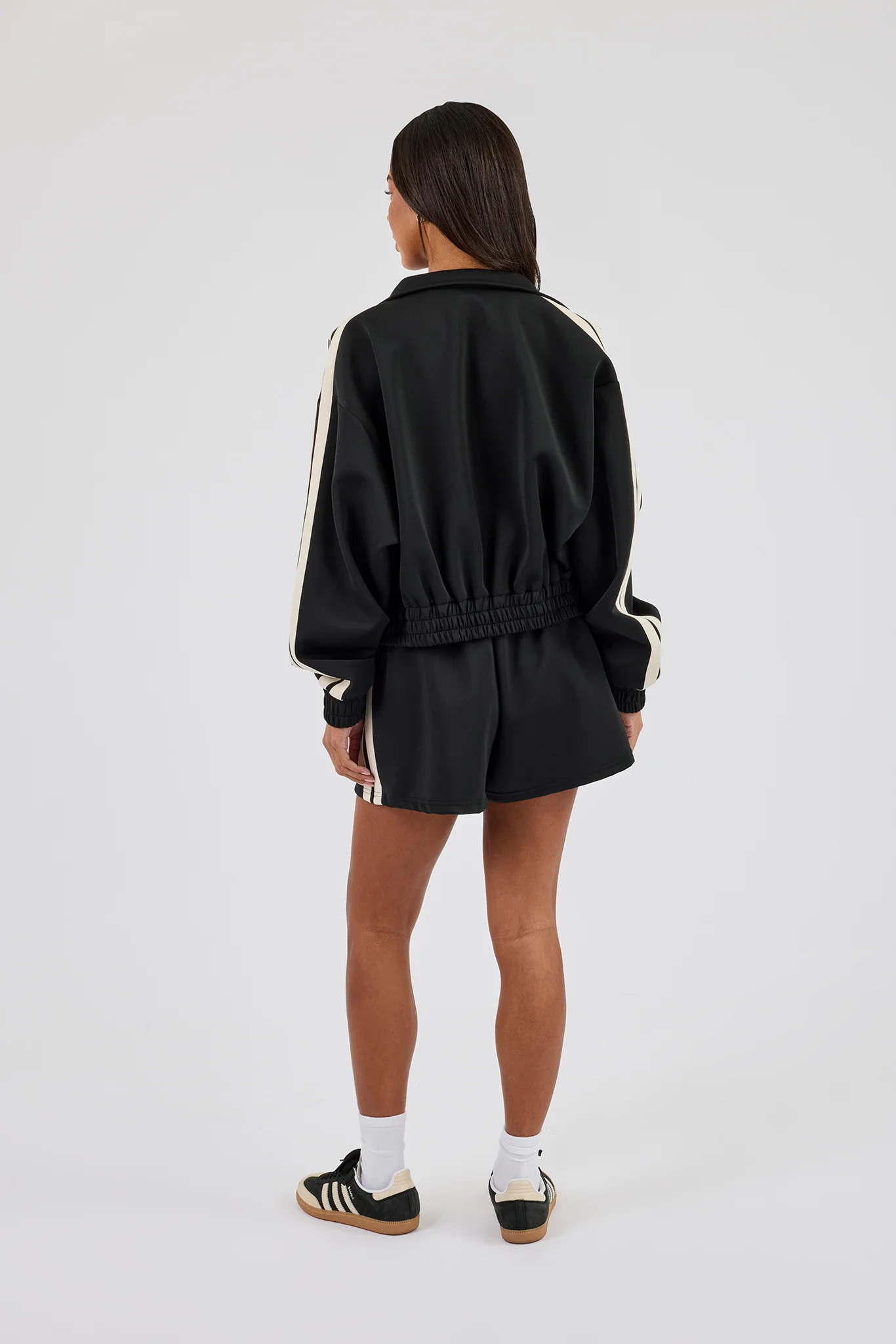 Cropped Taping Funnel Neck Track Jacket & Short - Black - Image 3