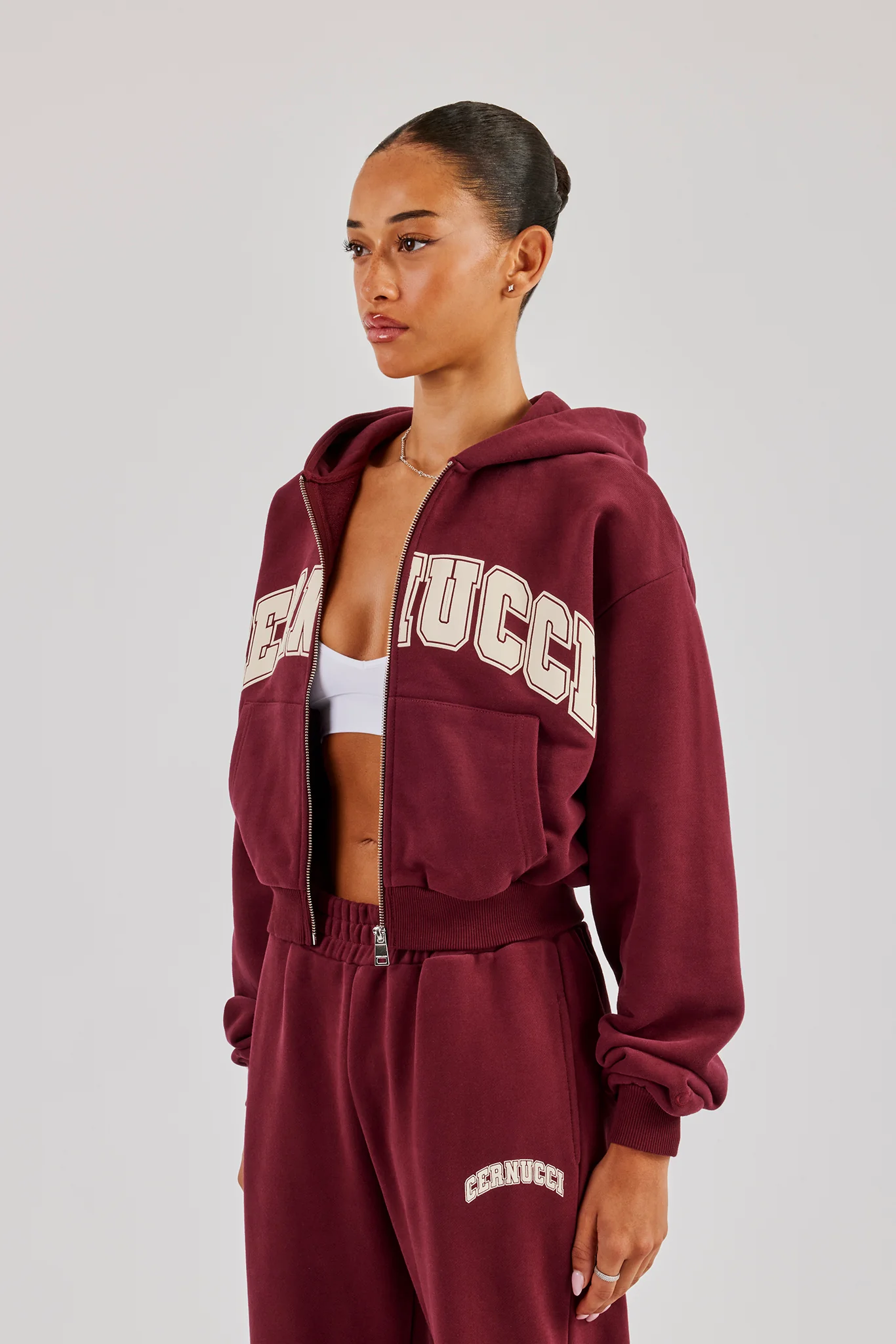 Cropped Varsity Logo Hoodie - Berry - Image 4