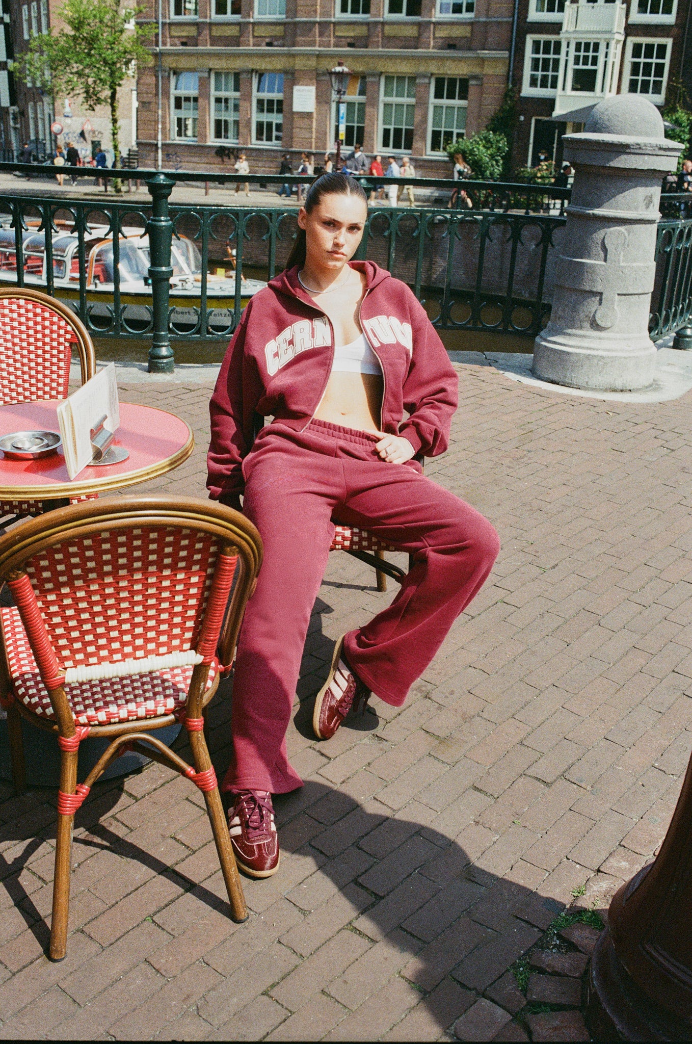 Cropped Varsity Logo Hoodie & Wide Leg Jogger - Berry - Image 2