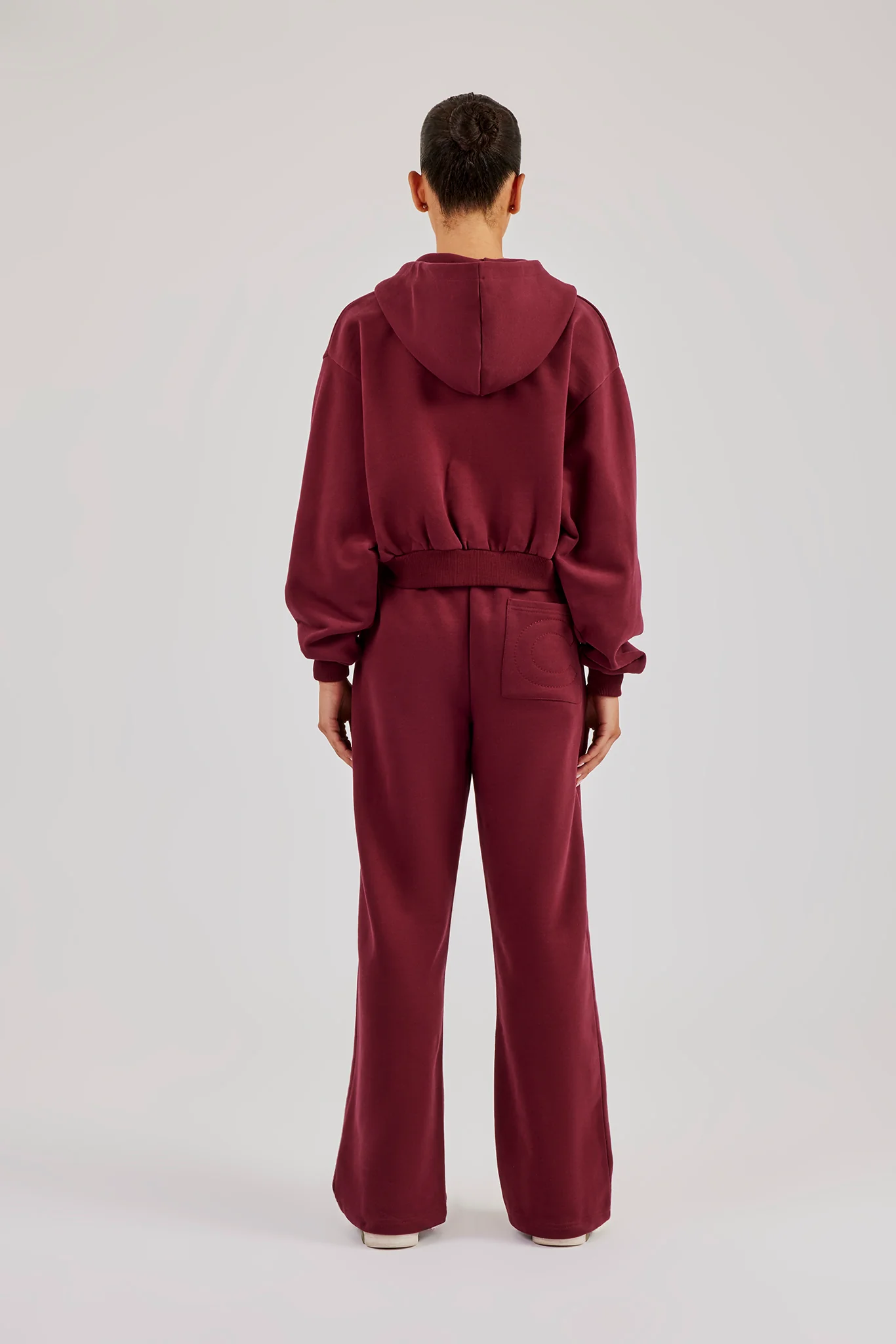 Cropped Varsity Logo Hoodie & Wide Leg Jogger - Berry - Image 4