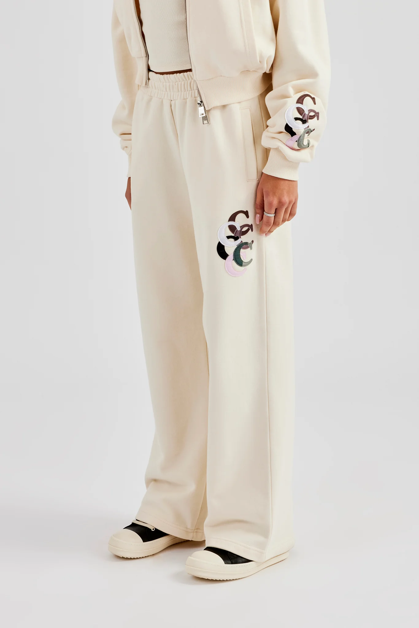 Cropped Washed Layered Applique Tracksuit - Off White - Image 6