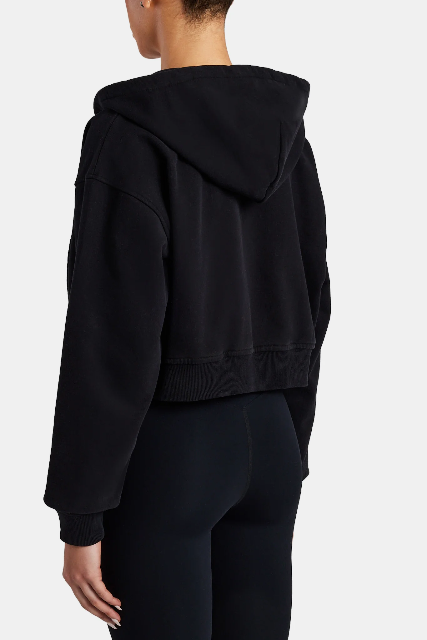 Cropped Zip Hoodie - Black - Image 3