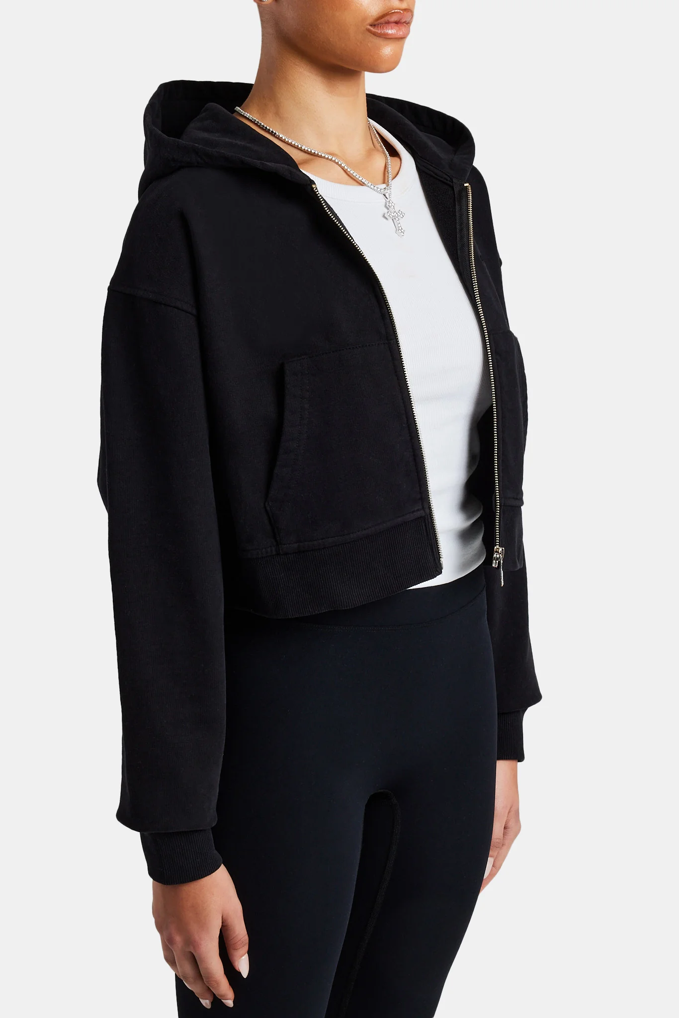 Cropped Zip Hoodie - Black - Image 5