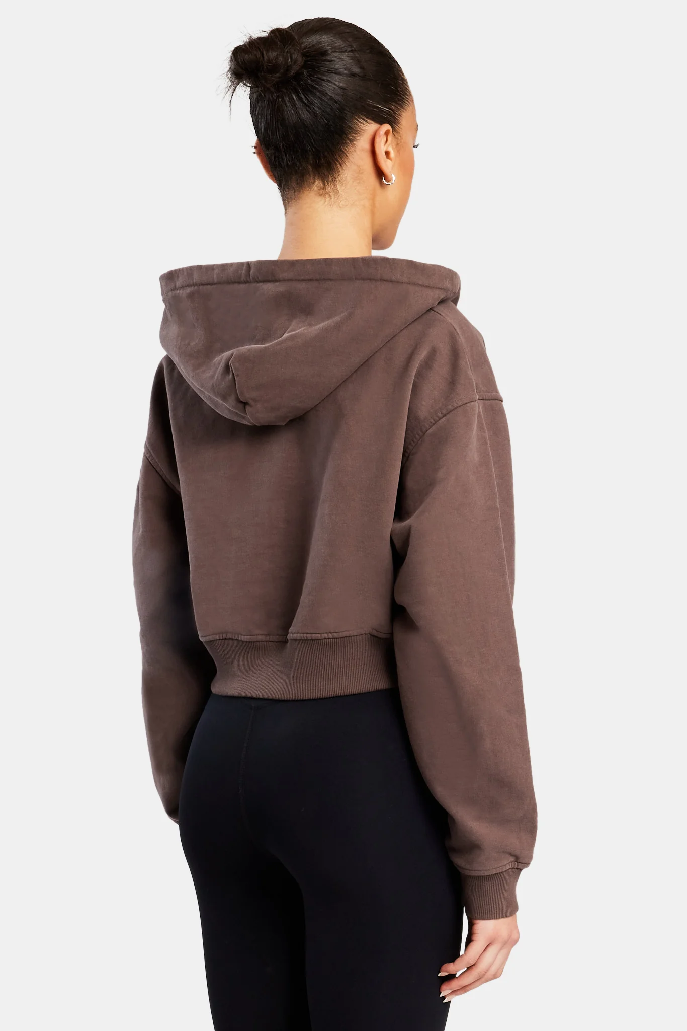 Cropped Zip Hoodie - Chocolate - Image 2