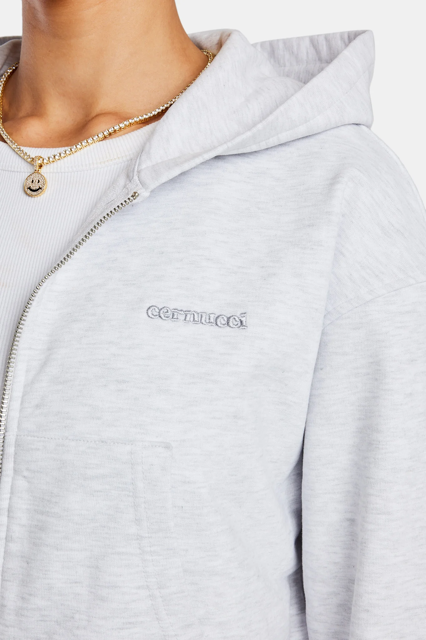 Cropped Zip Hoodie - Grey Marl - Image 3