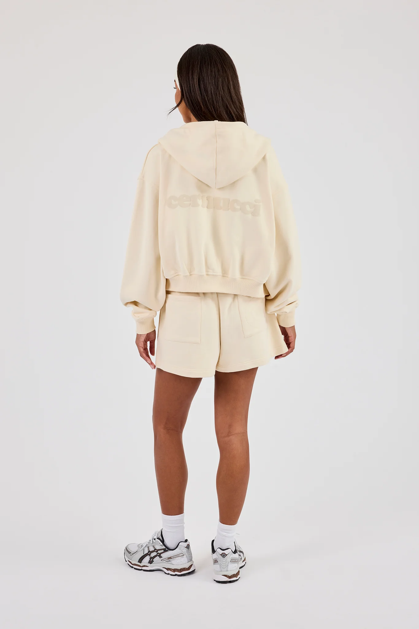 Cropped Zip Through Hoodie & Embroidered Short - Butter Yellow - Image 3