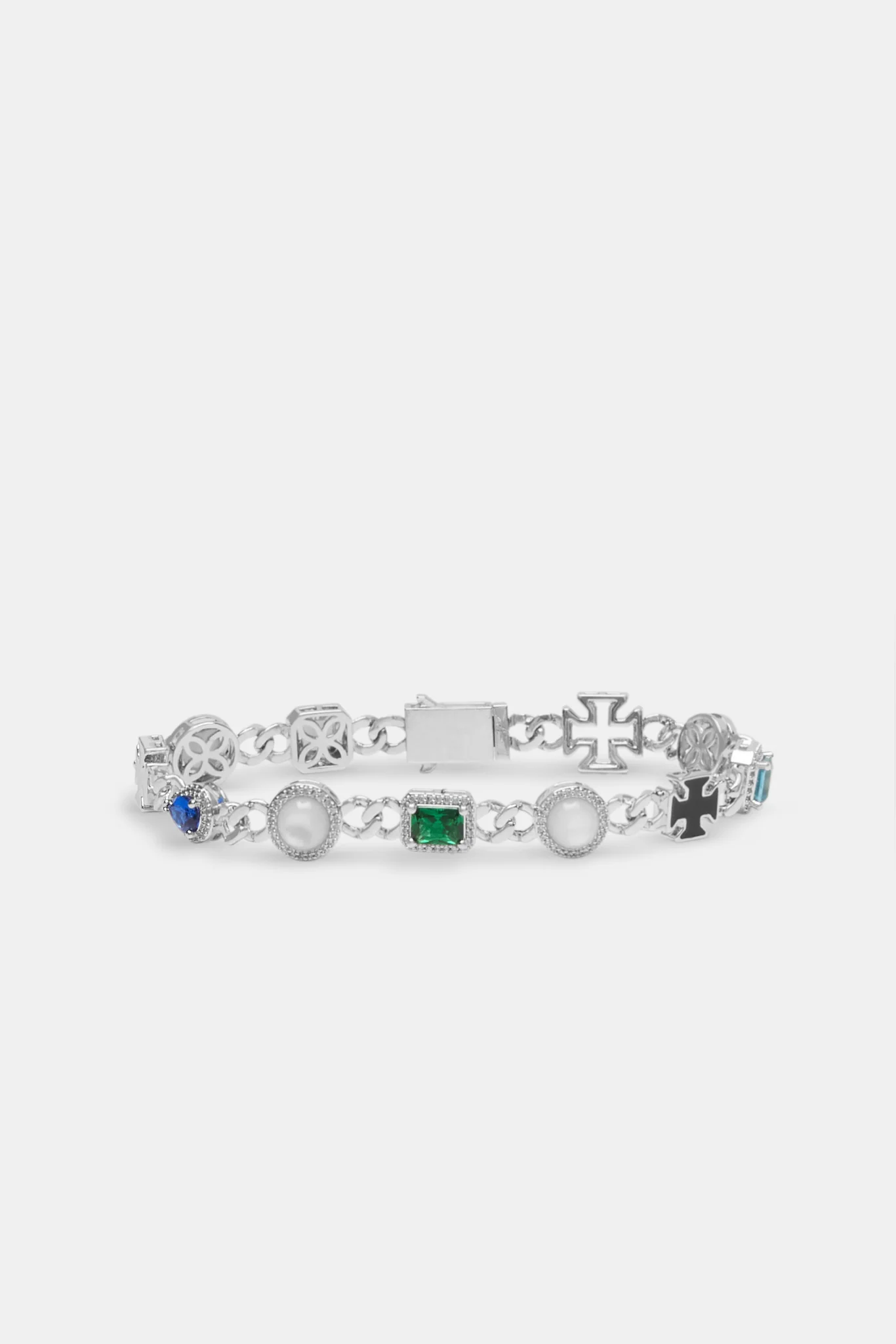 Cuban Link Gemstone & Motif Bracelet - White - 10mm - Image 2