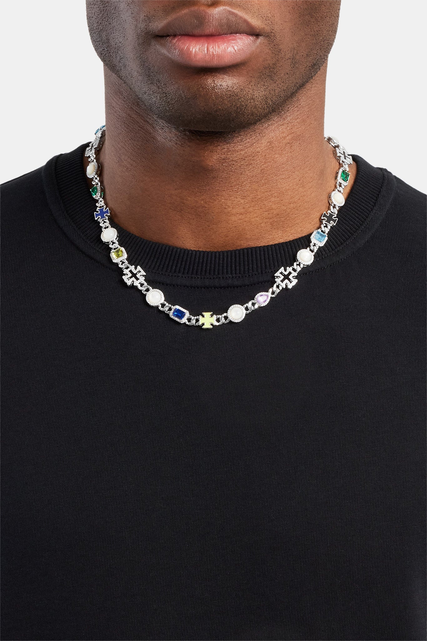 Cuban Link Gemstone & Motif Chain - White - 10mm