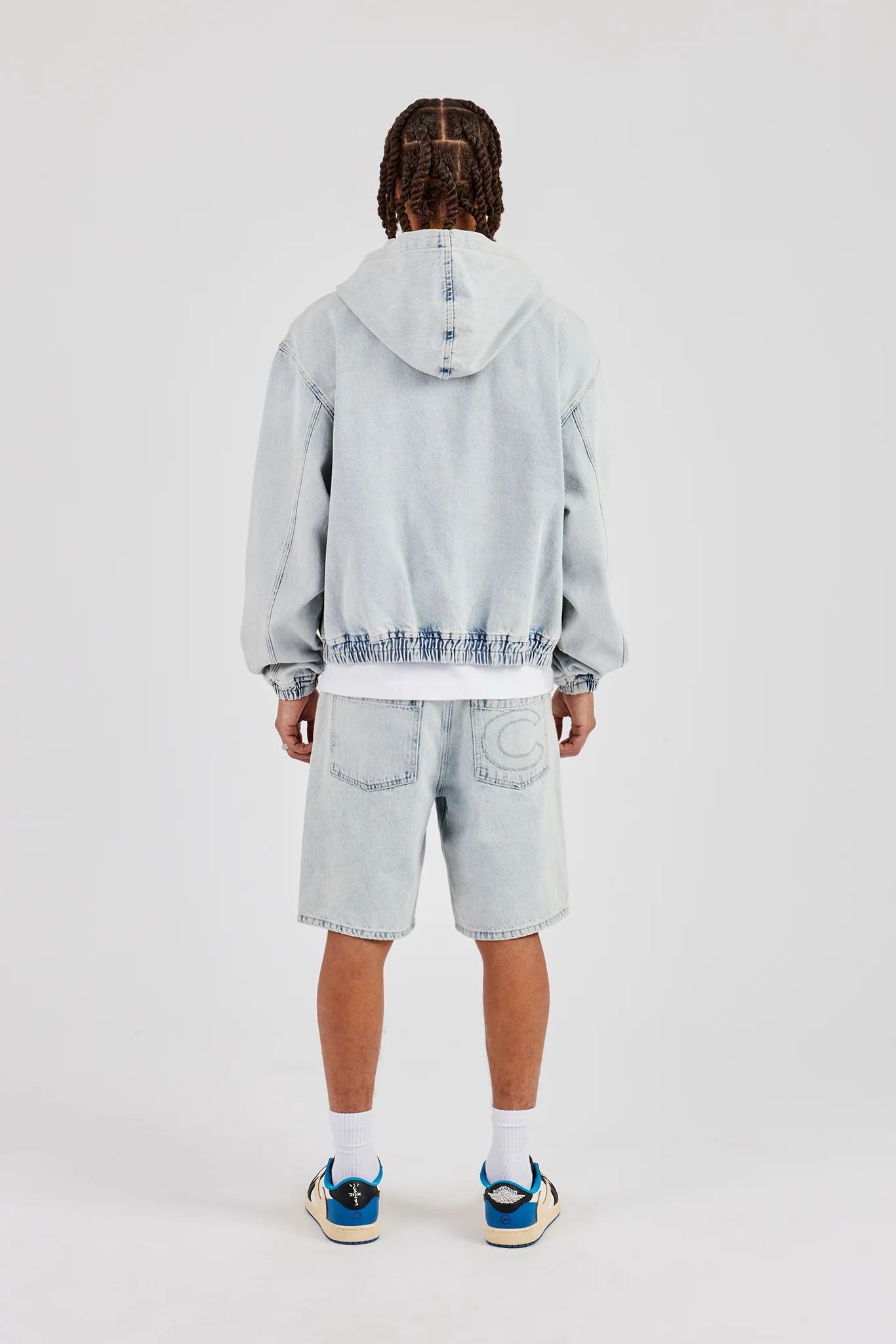 Denim Boxy Fit Zip Hoodie & Denim Jort - Ice Blue - Image 3