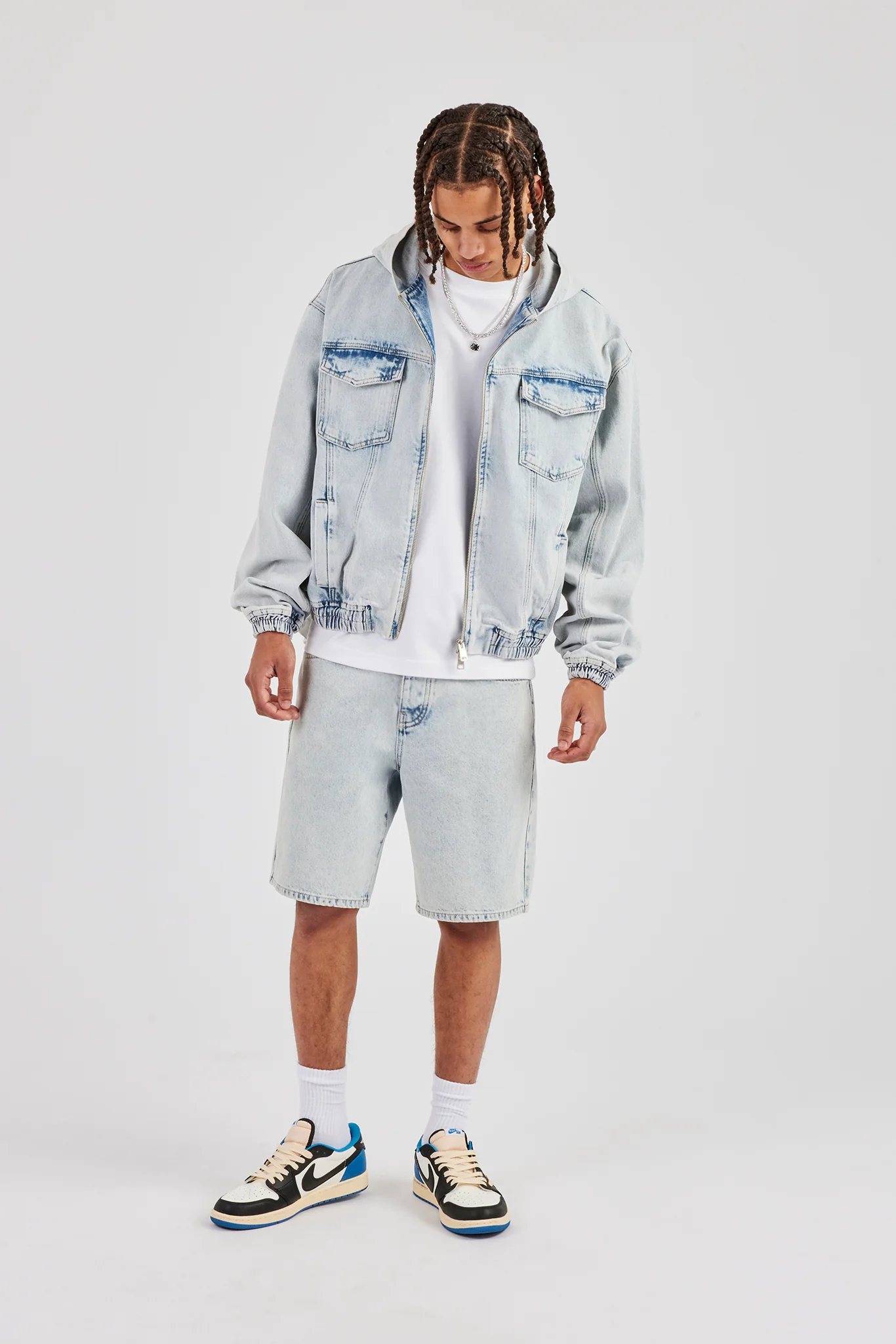 Denim Boxy Fit Zip Hoodie & Denim Jort - Ice Blue - Image 4