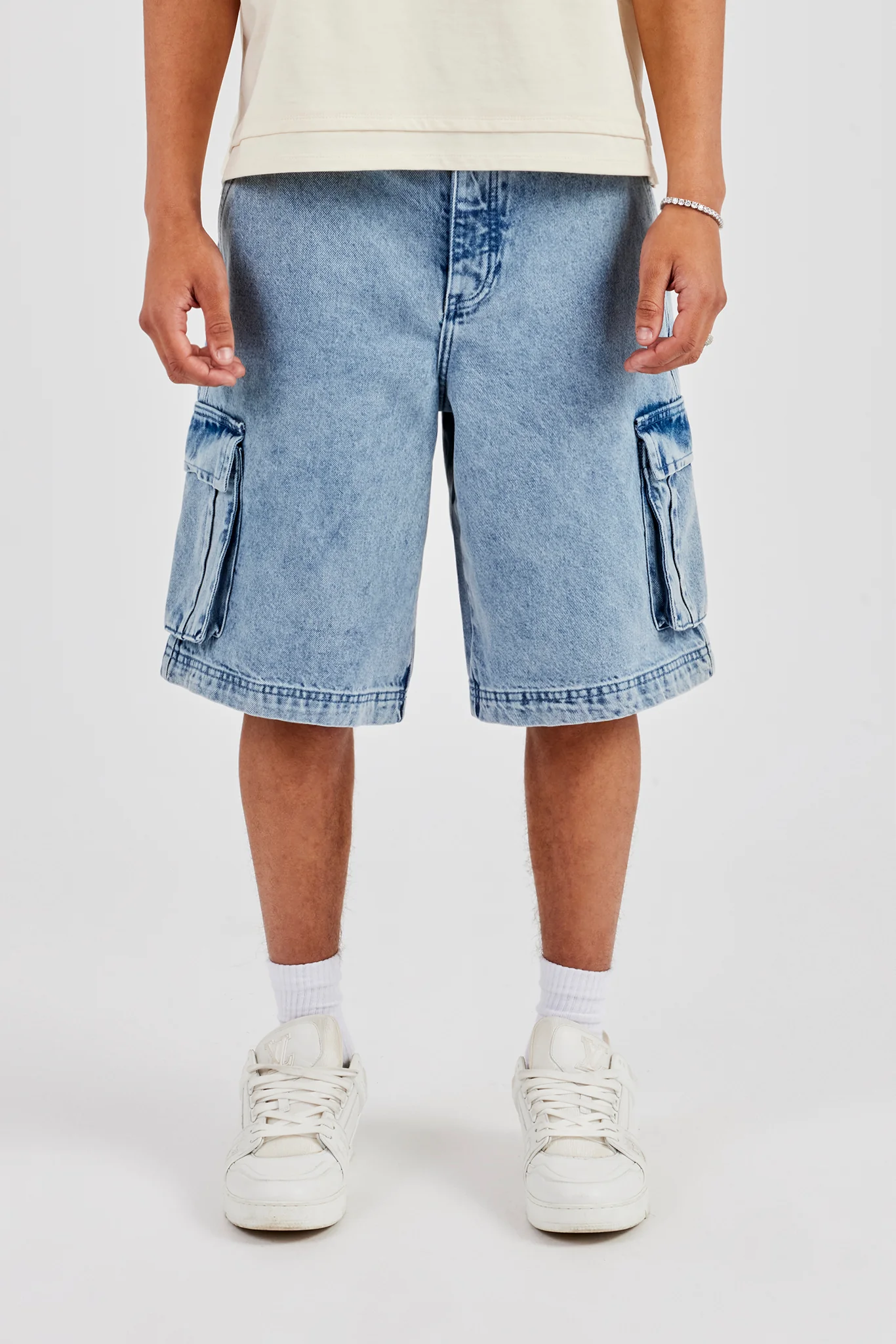 Denim Cargo Bermuda Jort - Light Blue - Image 2