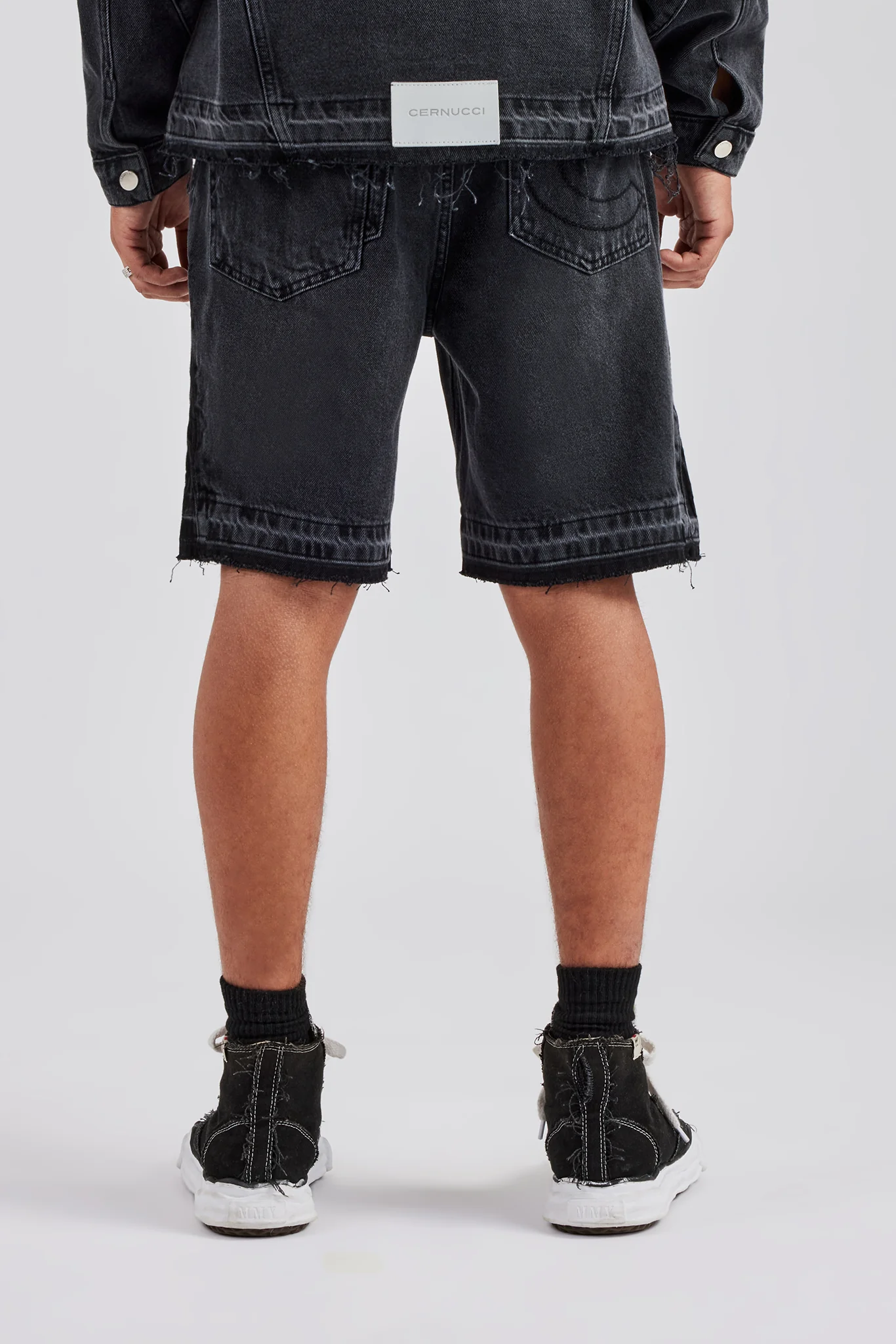 Denim Panelled Short - Washed Grey - Image 3