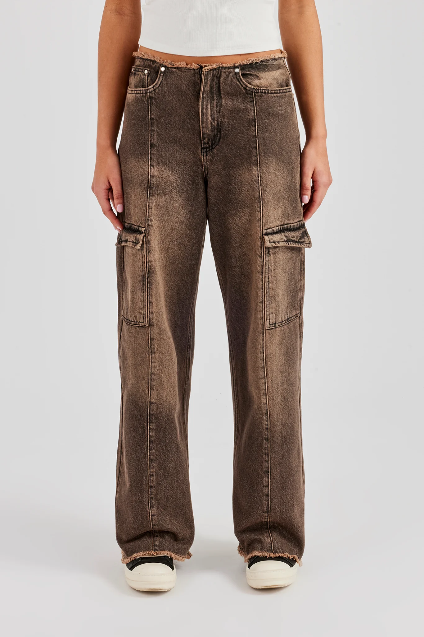 Denim Pocket Straight Leg Jean - Washed Brown - Image 2