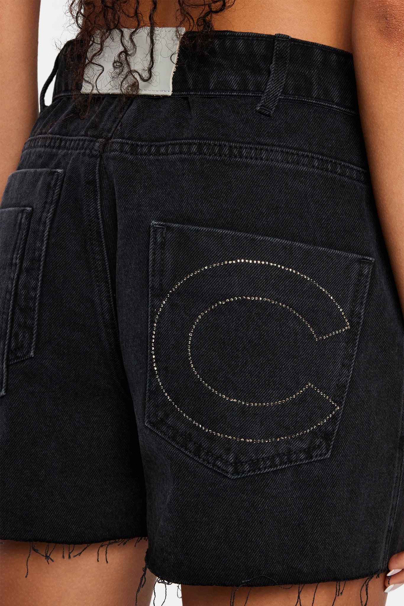 Denim Short With Turn Down Waistband - Washed Black - Image 3