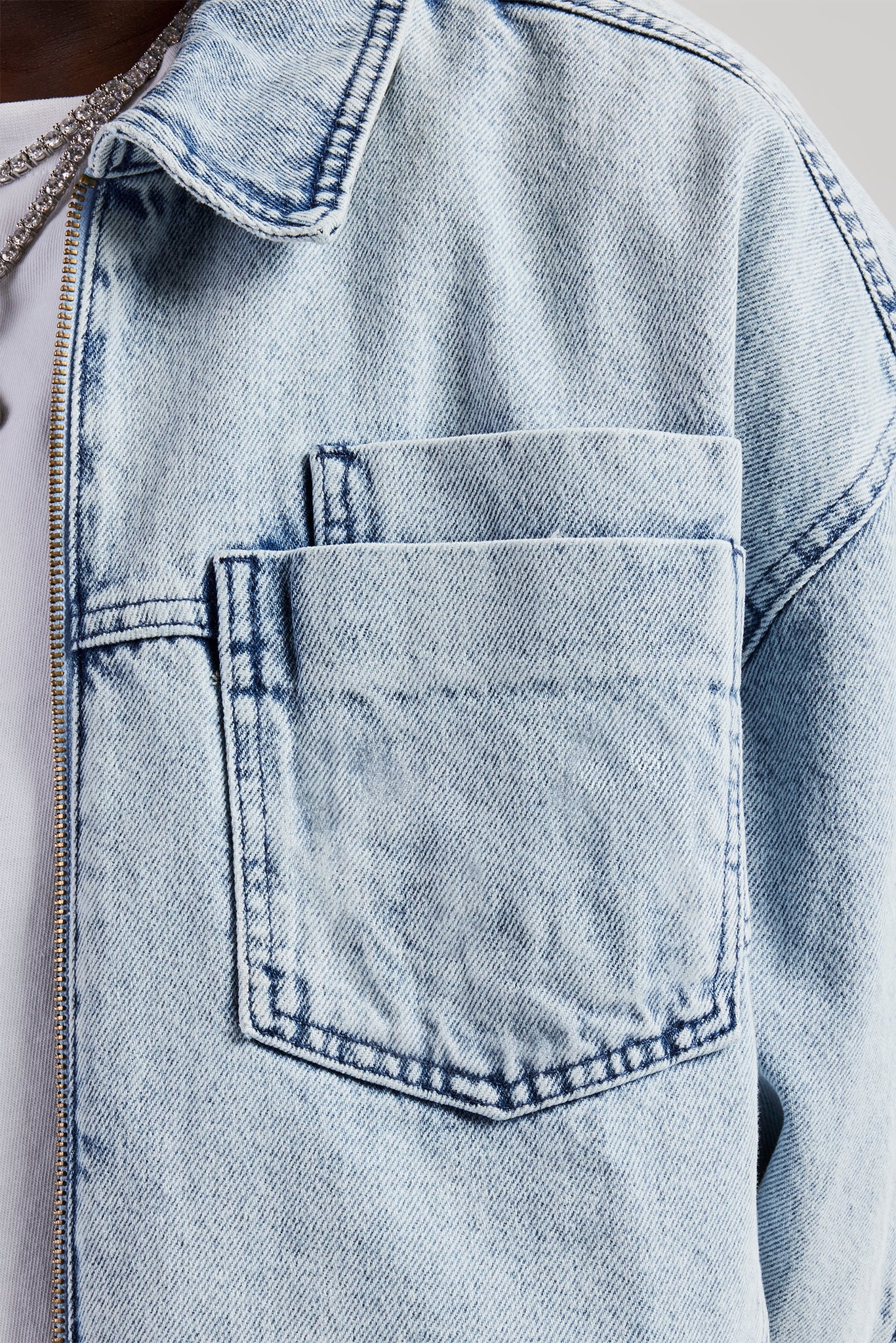 Denim Zip Jacket - Light Blue - Image 2