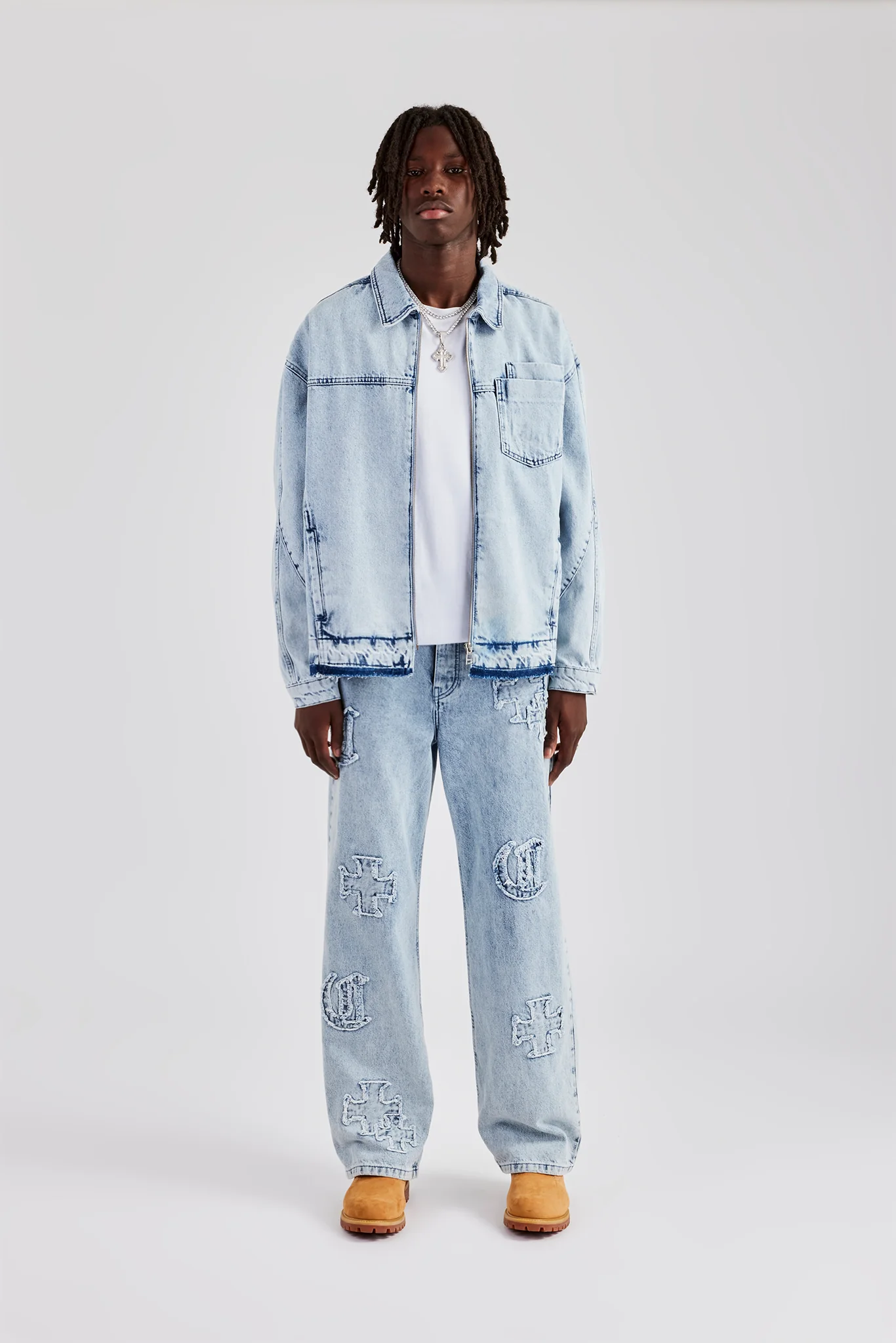 Denim Zip Jacket - Light Blue - Image 4