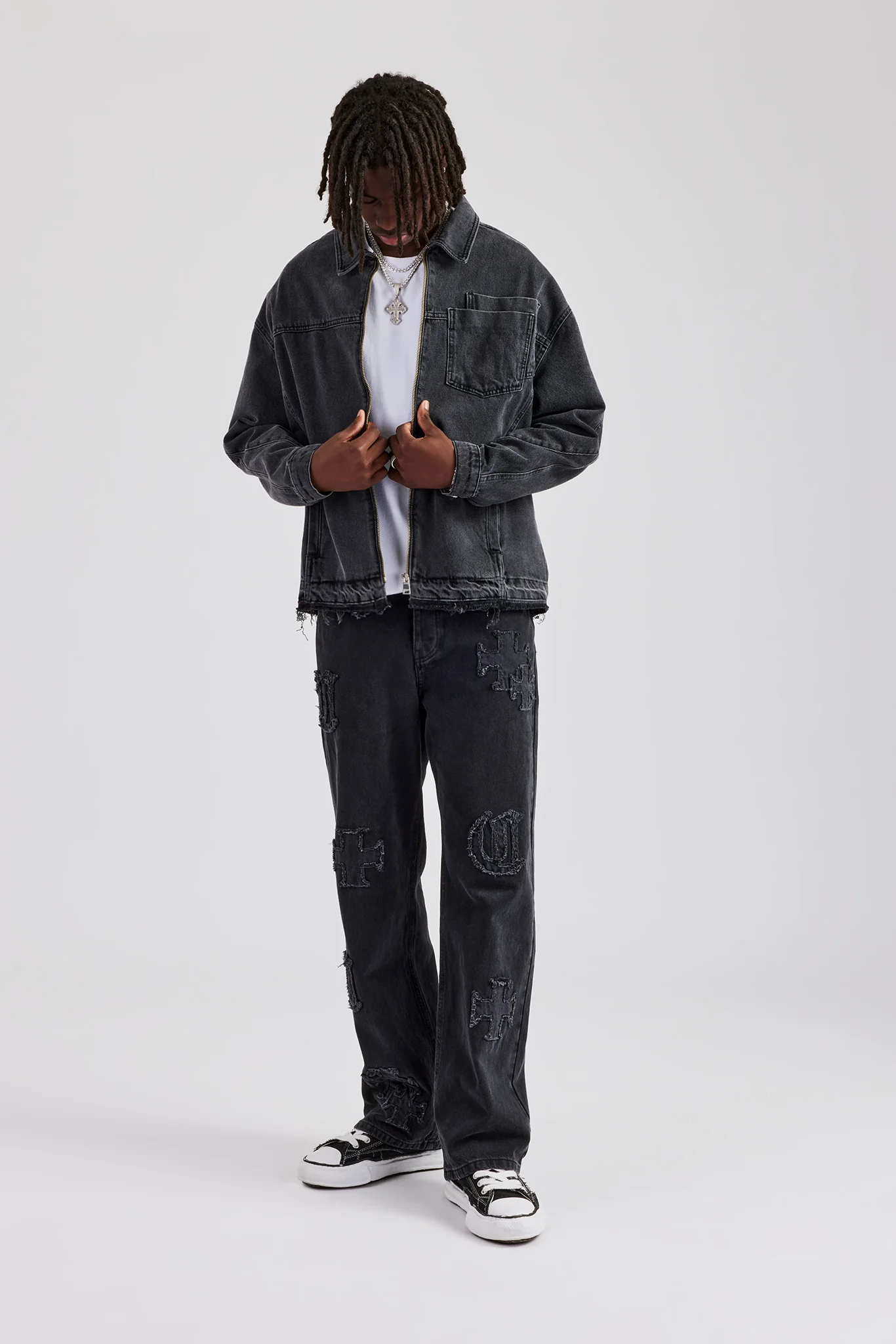 Denim Zip Jacket - Washed Grey - Image 2
