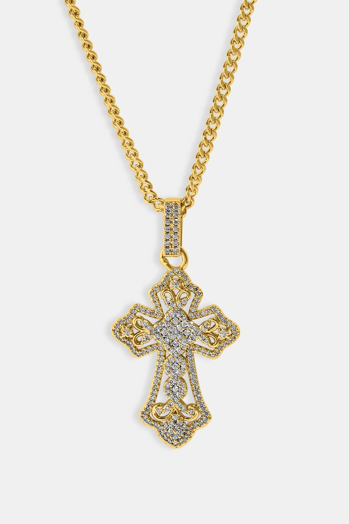 Detailed Cross Pendant Necklace - 20mm - Gold - Image 3