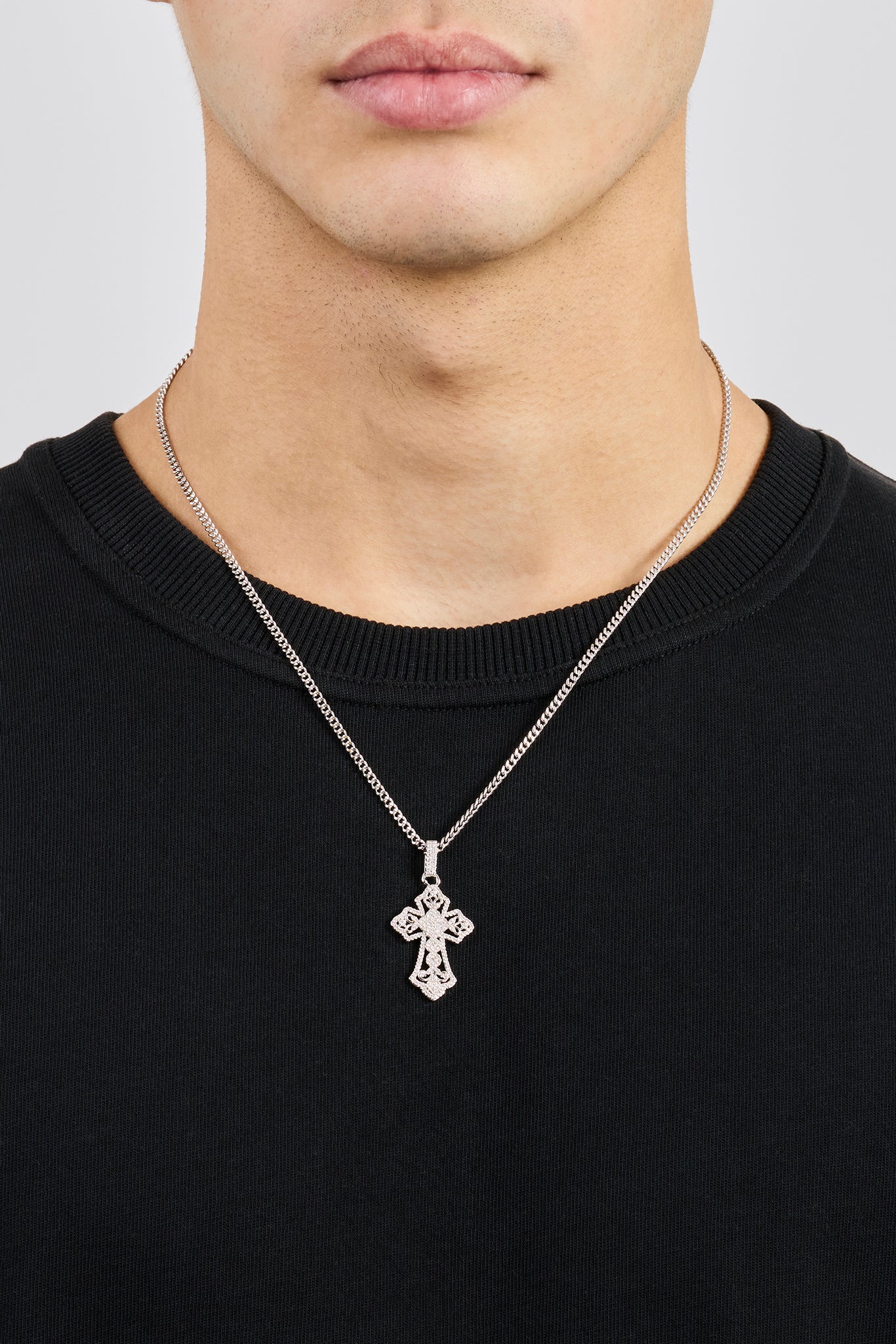 Detailed Cross Pendant Necklace - 20mm - White - Image 2