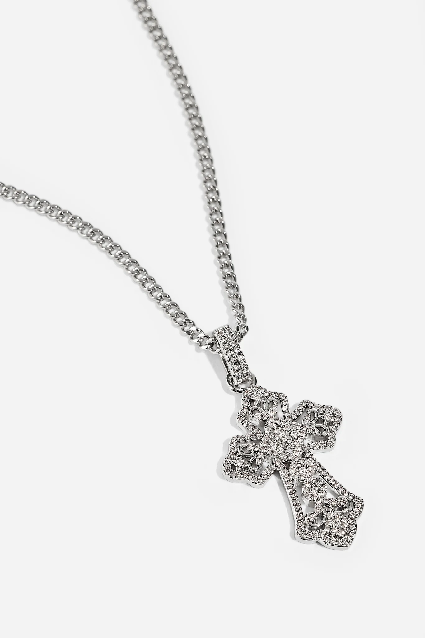 Detailed Cross Pendant Necklace - 20mm - White - Image 3