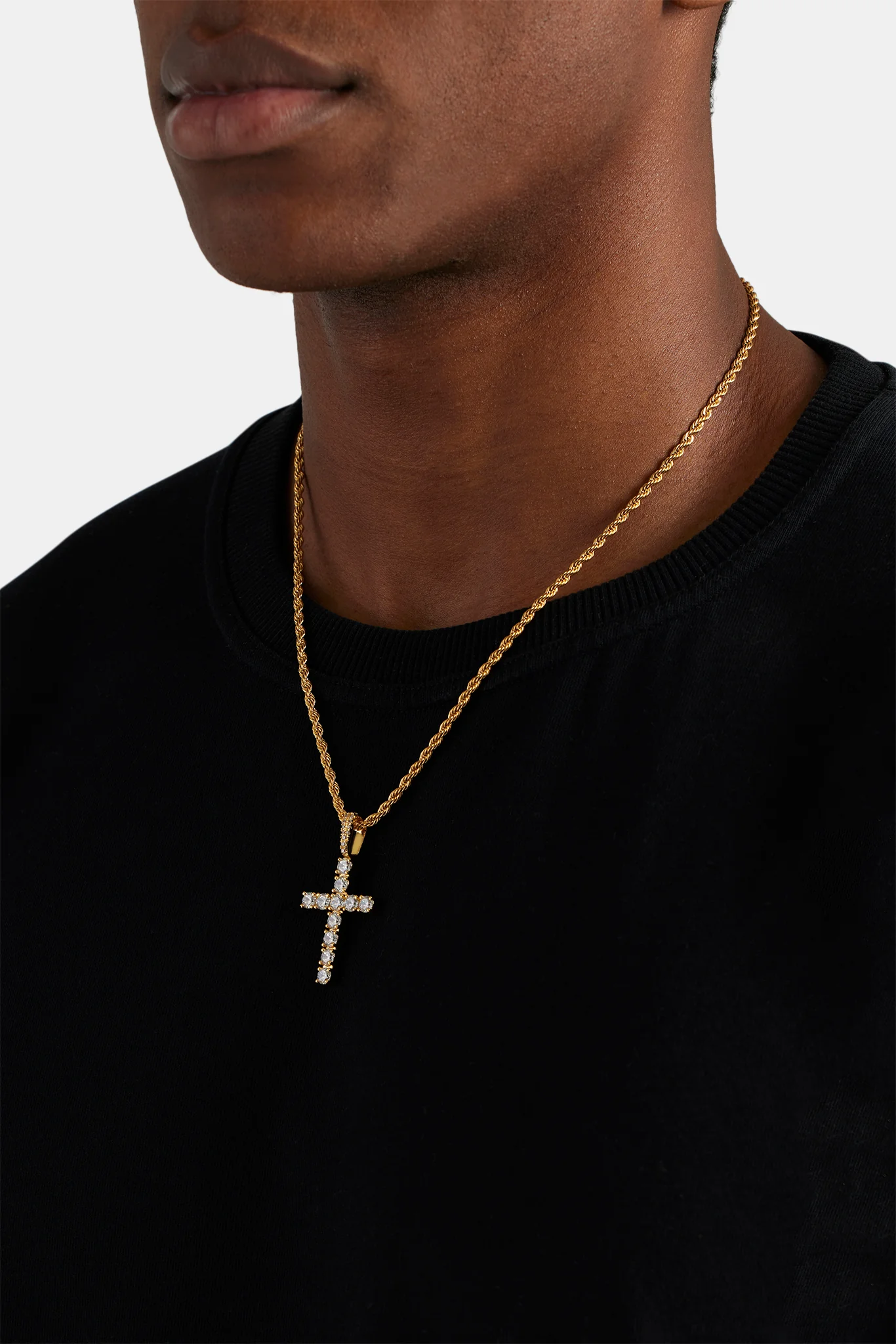 Iced Cross Pendant - Gold - 30mm - Image 3