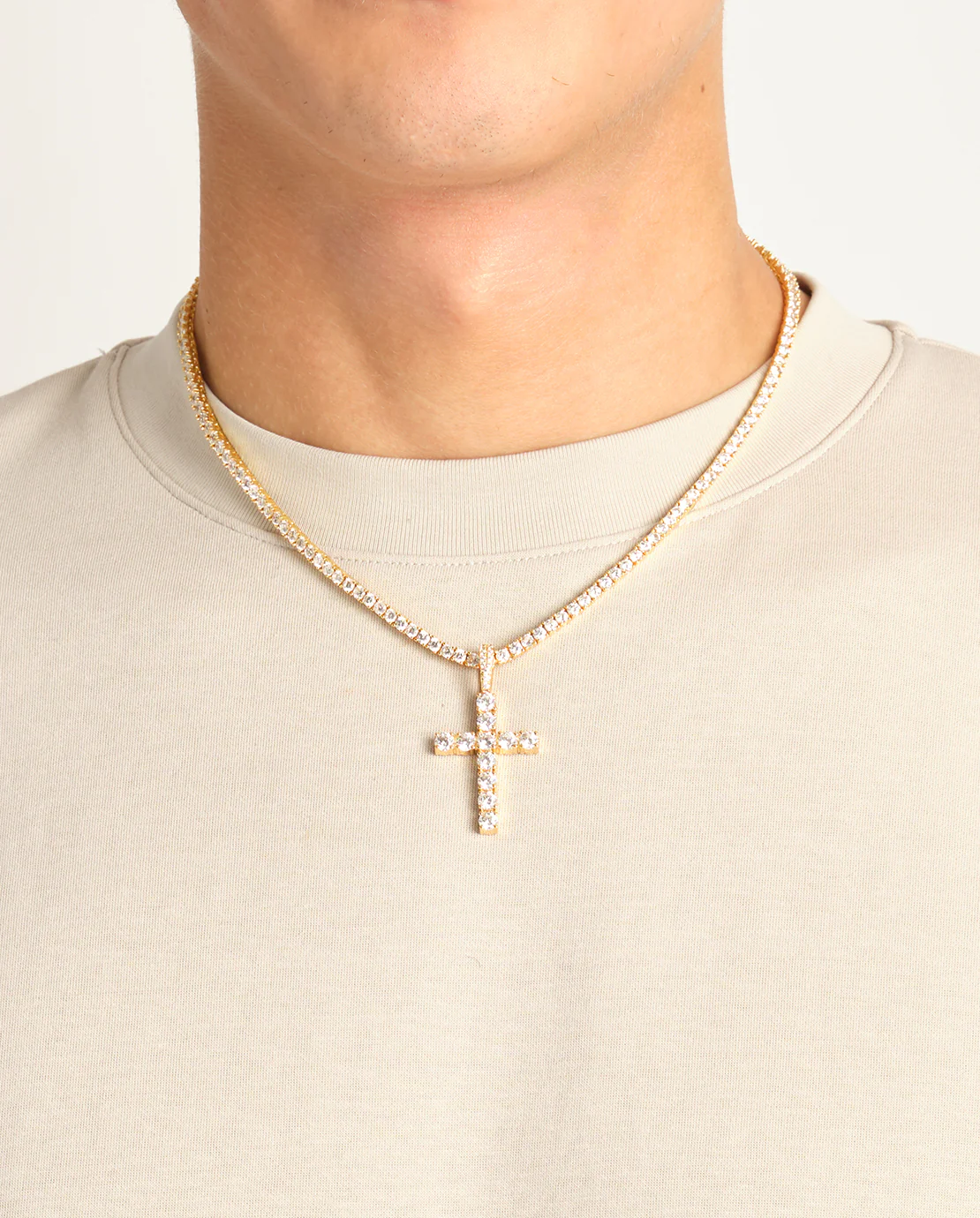 Iced Cross Pendant - Gold - 30mm - Image 4