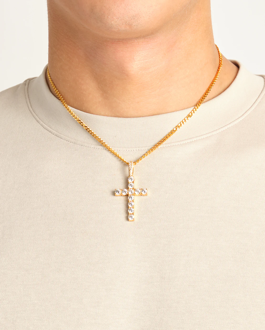 Iced Cross Pendant - Gold - 30mm - Image 5