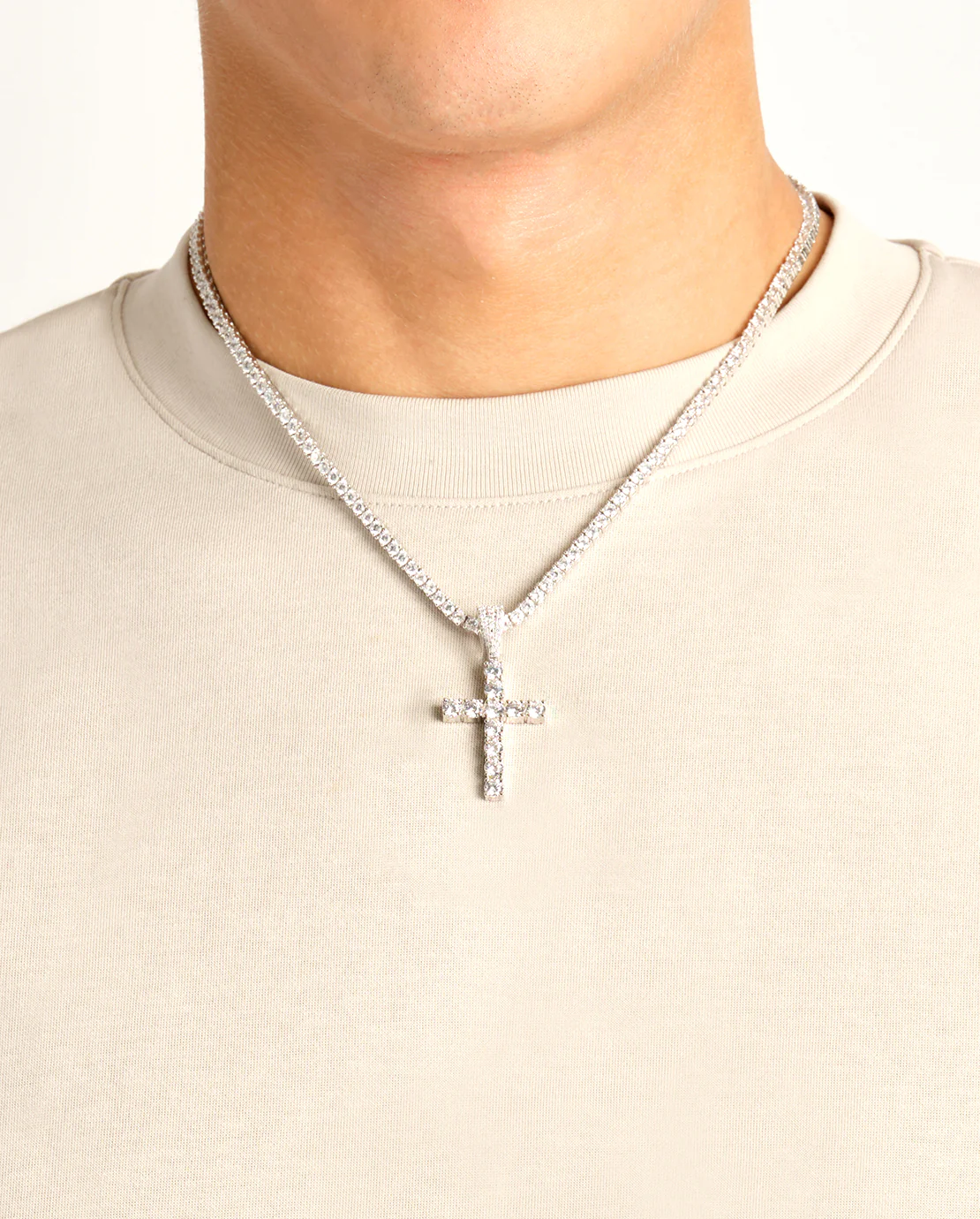 Iced Cross Pendant - 30mm - White - Image 4