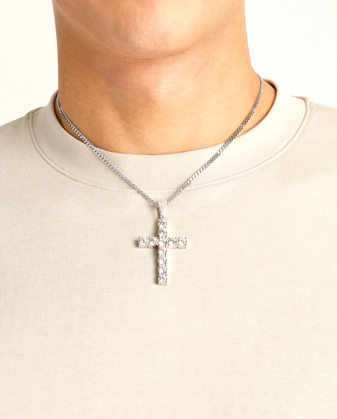 Iced Cross Pendant - 30mm - White - Image 6