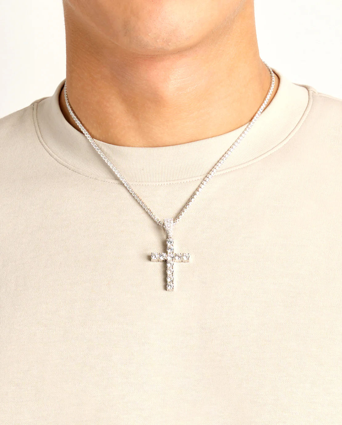 Iced Cross Pendant - 30mm - White - Image 7