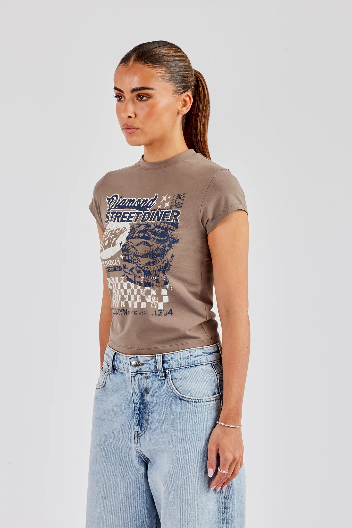 Diamond Diner Baby Tee - Taupe - Image 2
