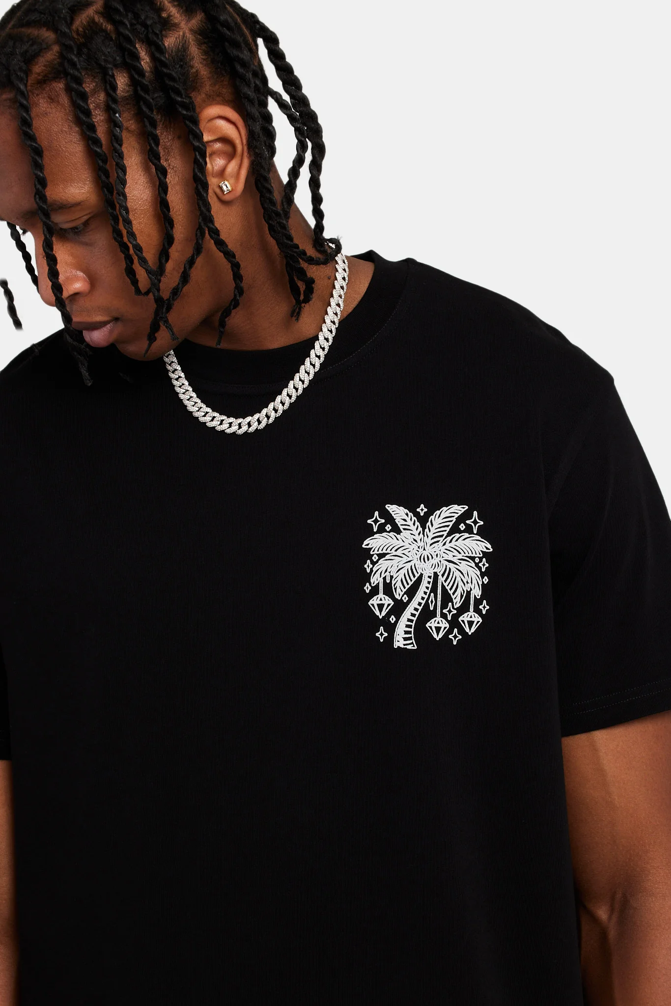 Diamond Palm Outline Oversized T-Shirt - Black - Image 3