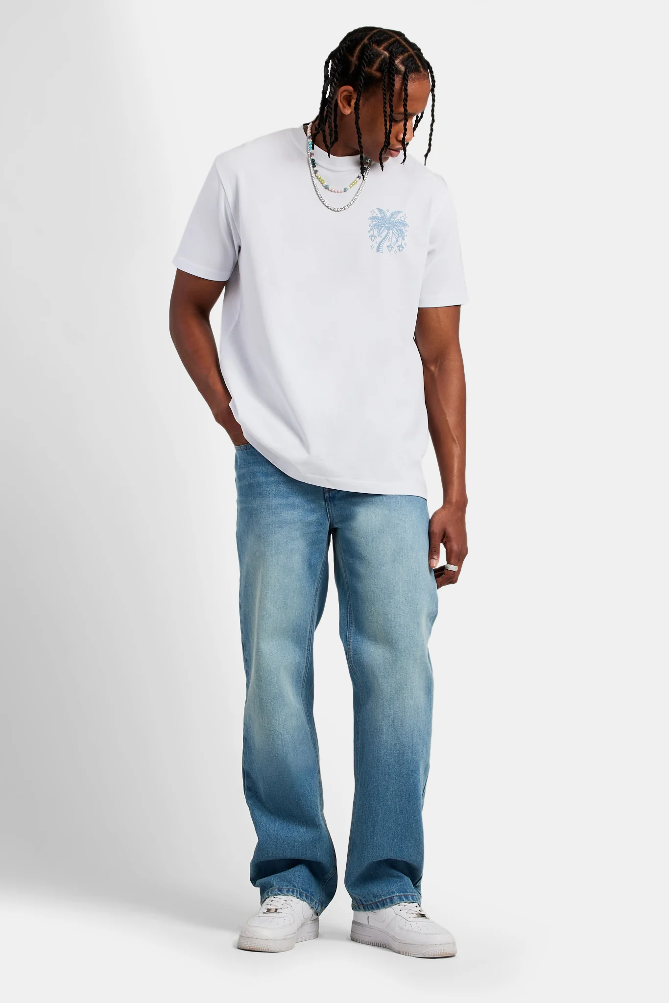 Diamond Palm Outline Oversized T-Shirt - White - Image 2