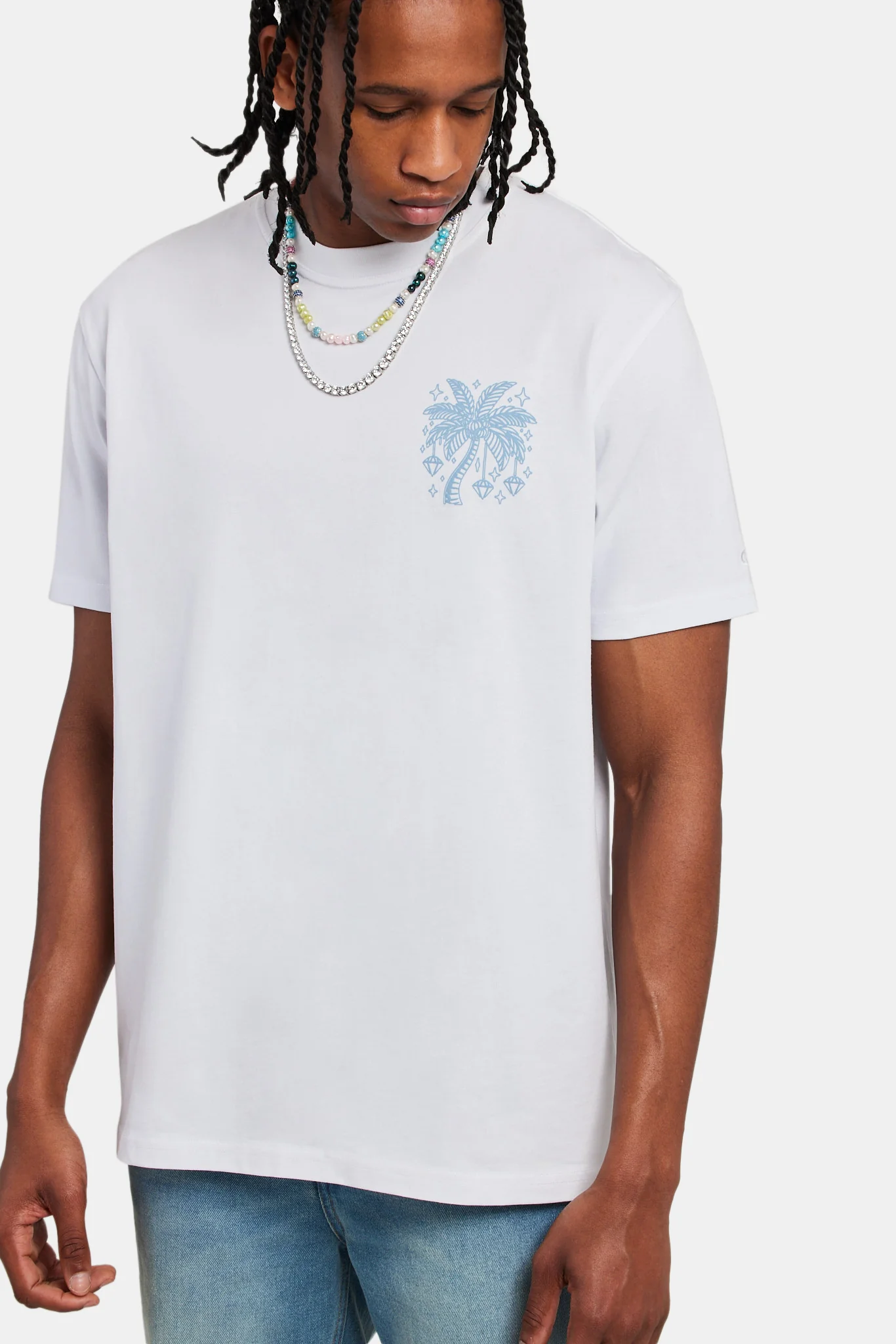 Diamond Palm Outline Oversized T-Shirt - White - Image 3