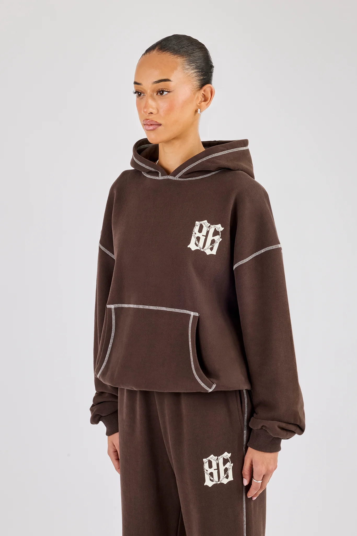 Distressed 86 Oversized Hoodie - Chocolate - Image 3