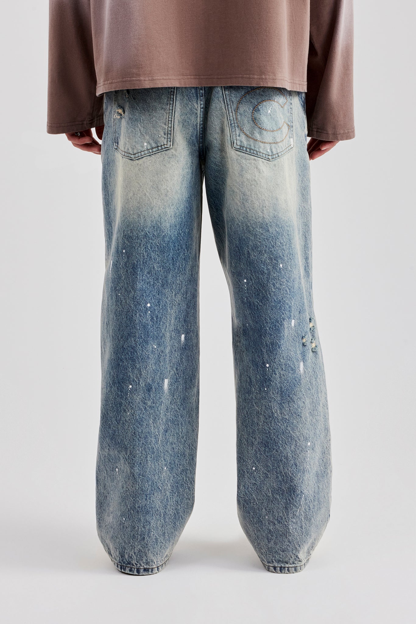Distressed Paint Splatter Baggy Denim Jean - Antique Wash - Image 3