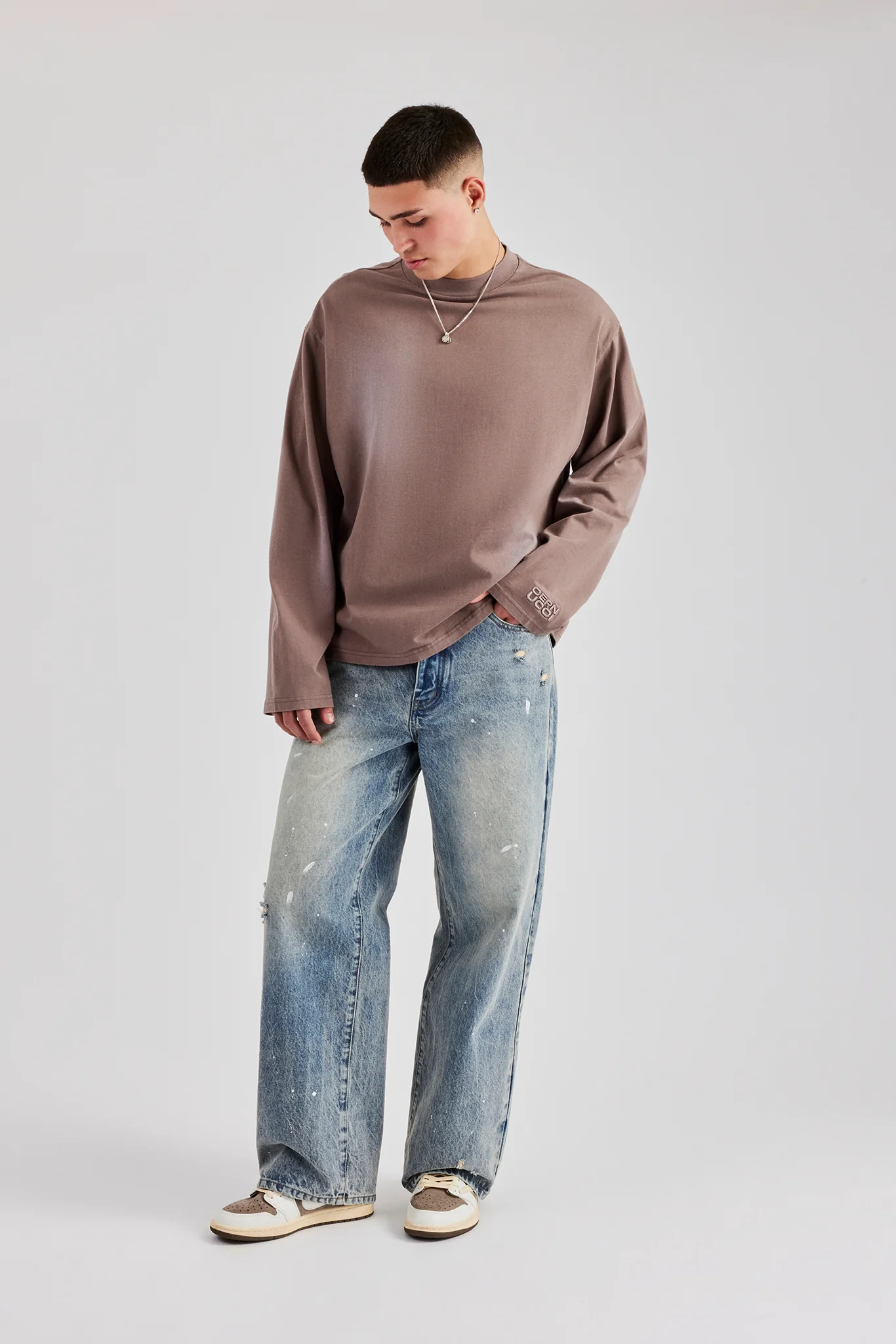Distressed Paint Splatter Baggy Denim Jean - Antique Wash - Image 4