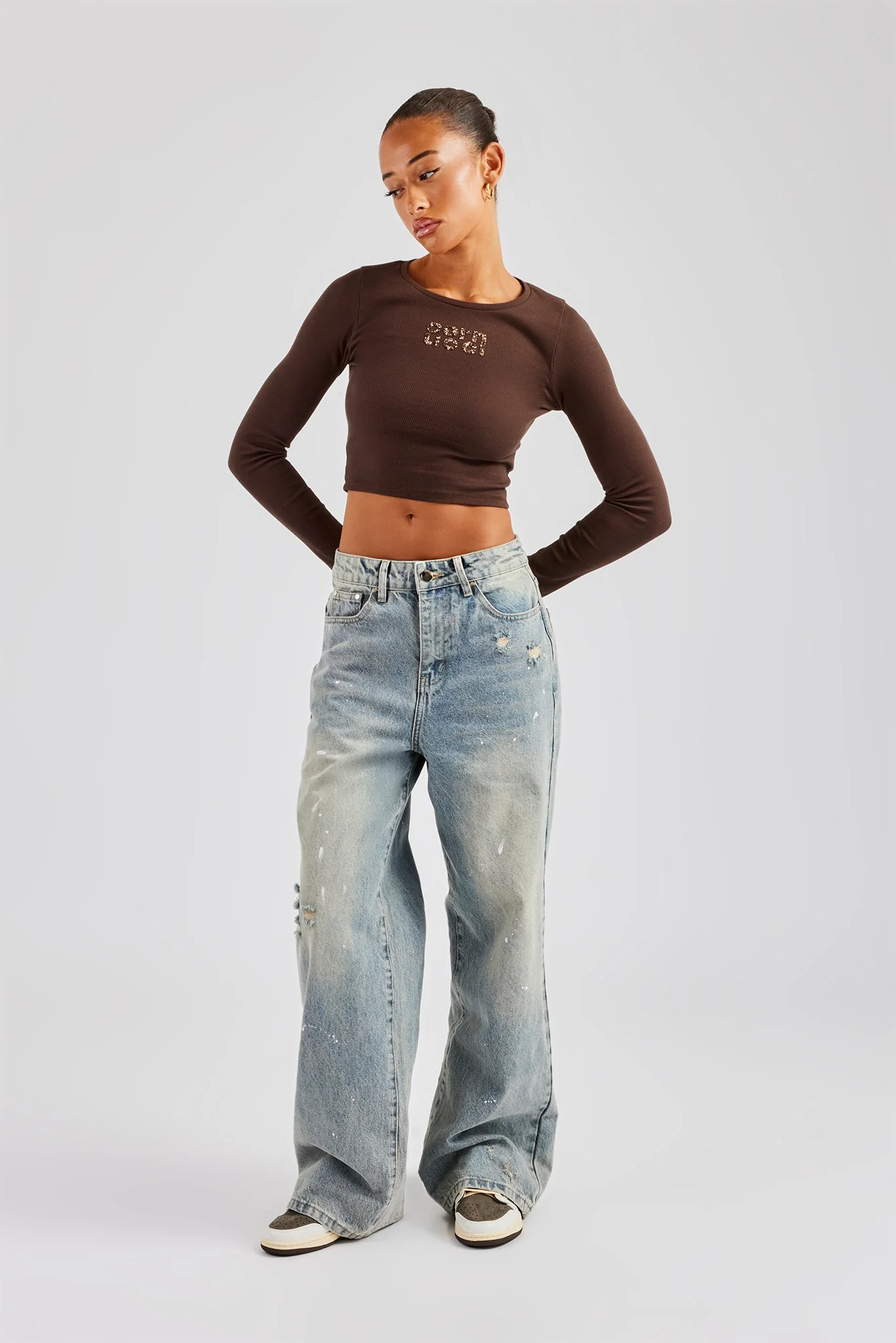 Distressed Paint Splatter Baggy Jean - Antique Wash - Image 3
